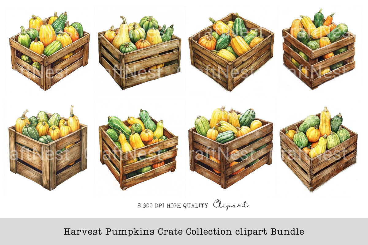 Harvest Pumpkins Crate Clipart Bundle