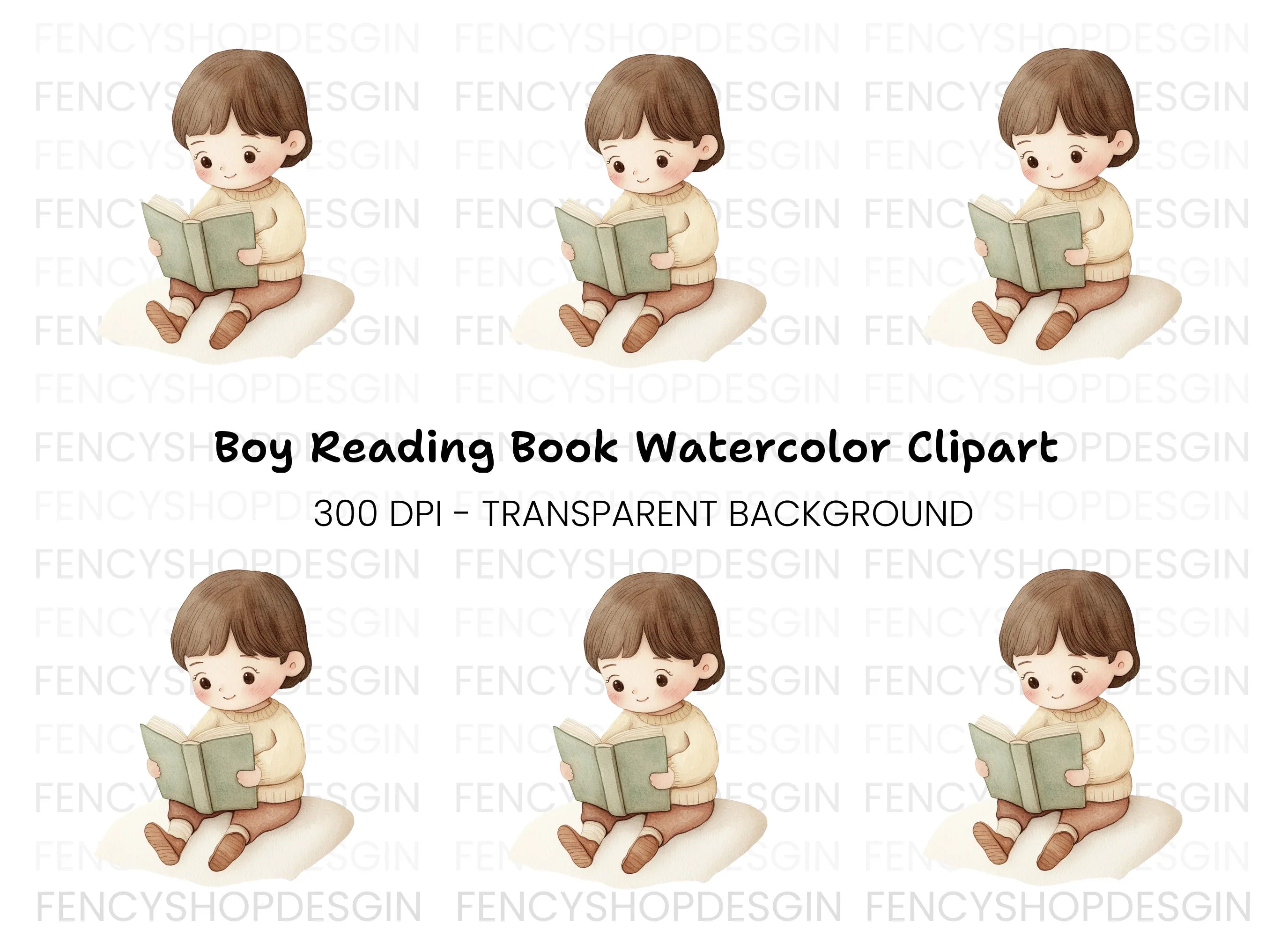 Little Boy Reading Book Clipart Bundle