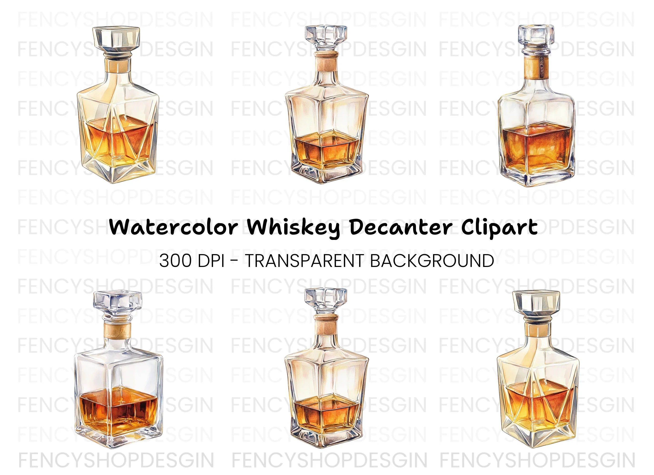Whiskey Decanters Clipart Bundle