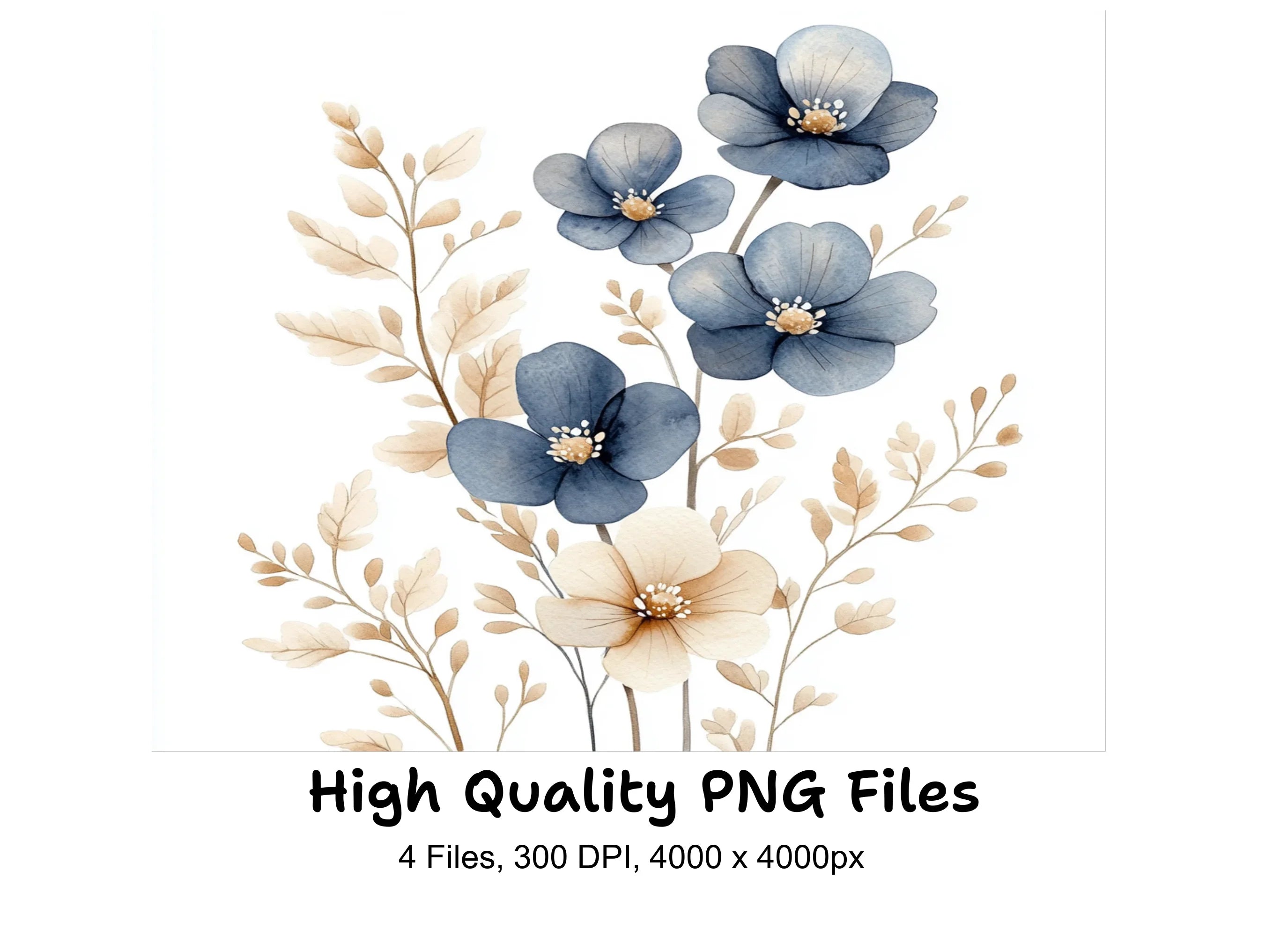 Rustic Blue and Brown Floral Clipart Bundle