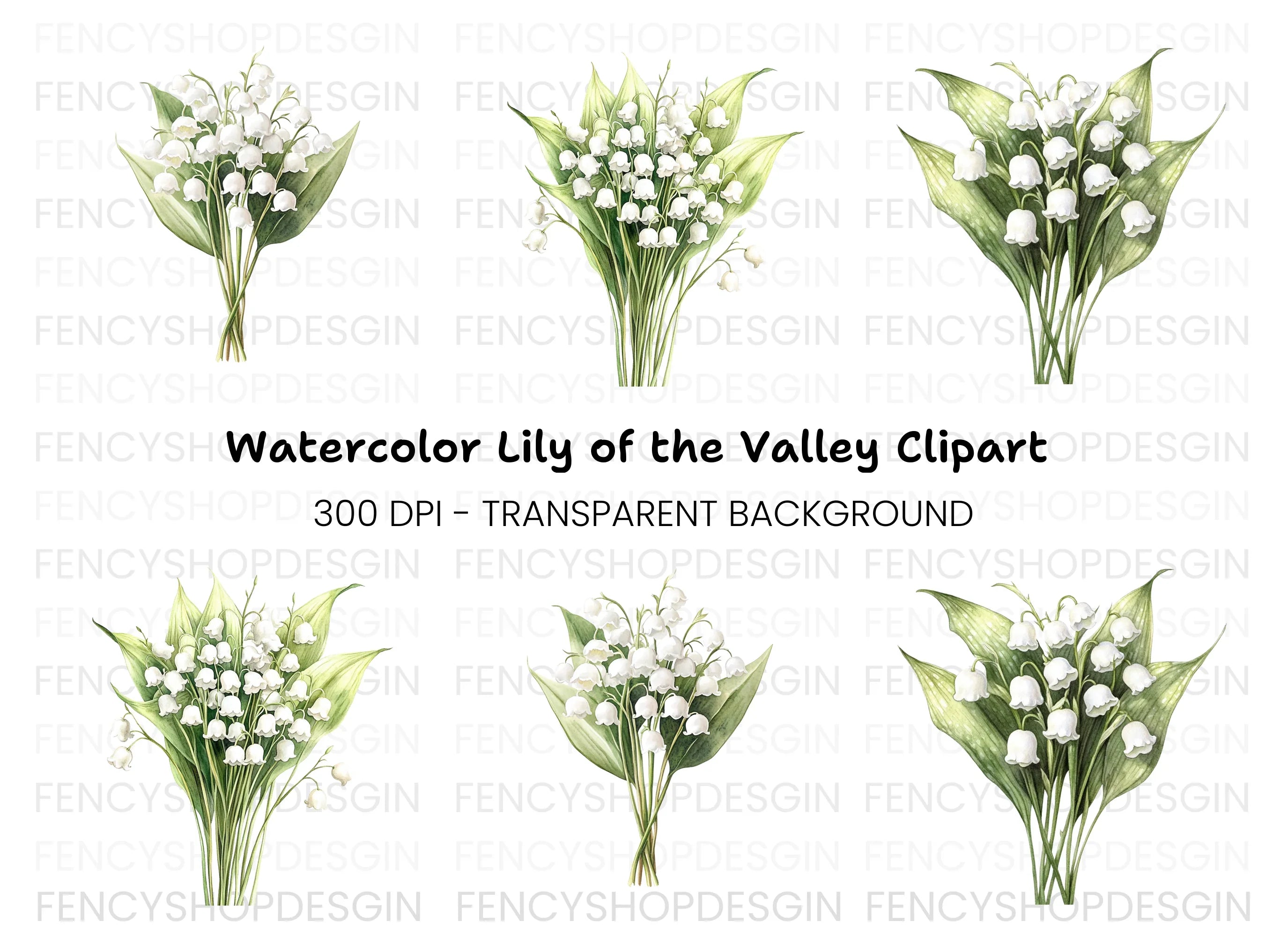 Fresh Lily of the Valley Bouquet Clipart Bundle