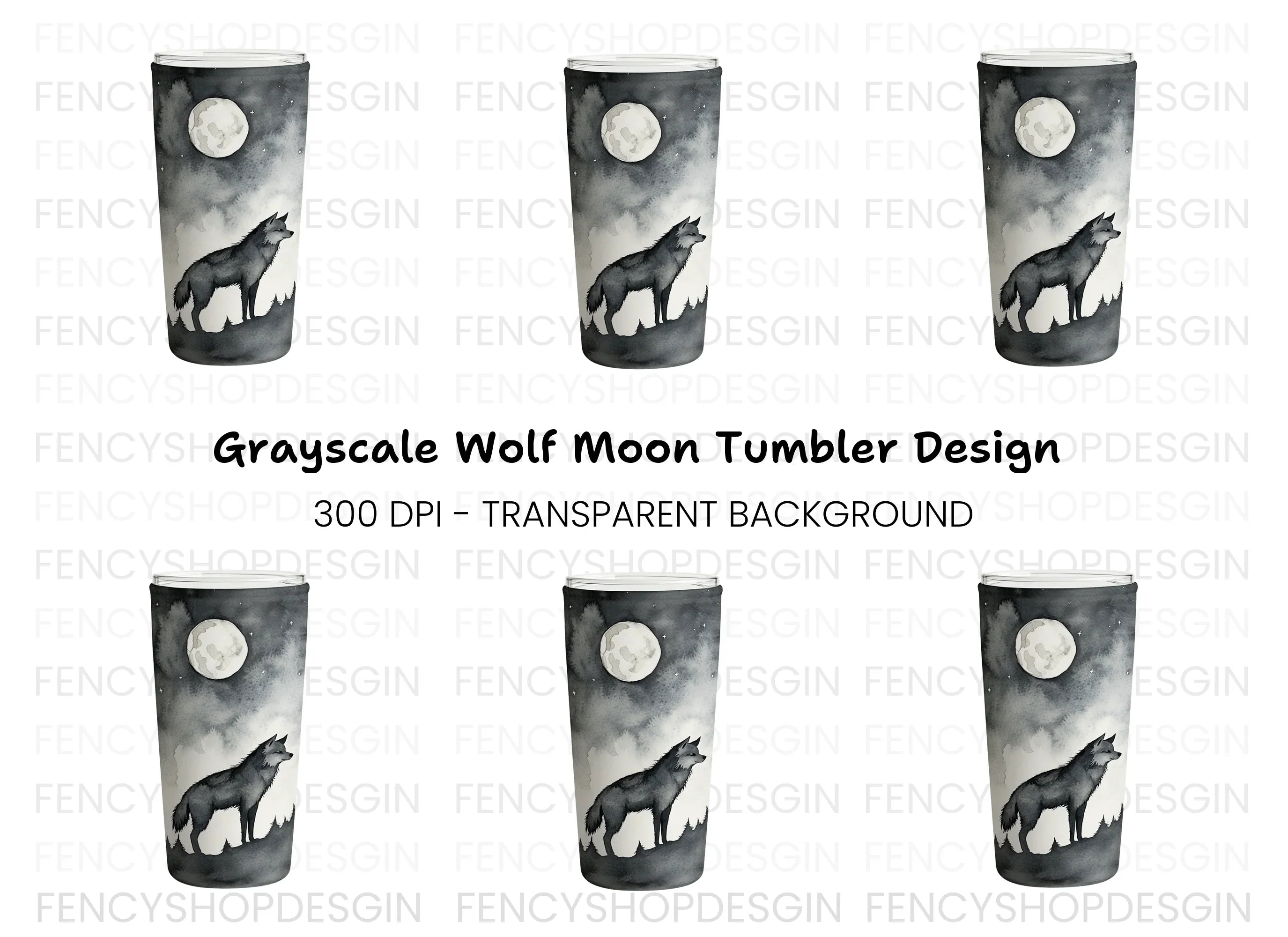 Moonlit Wolf Forest Tumbler Clipart Bundle