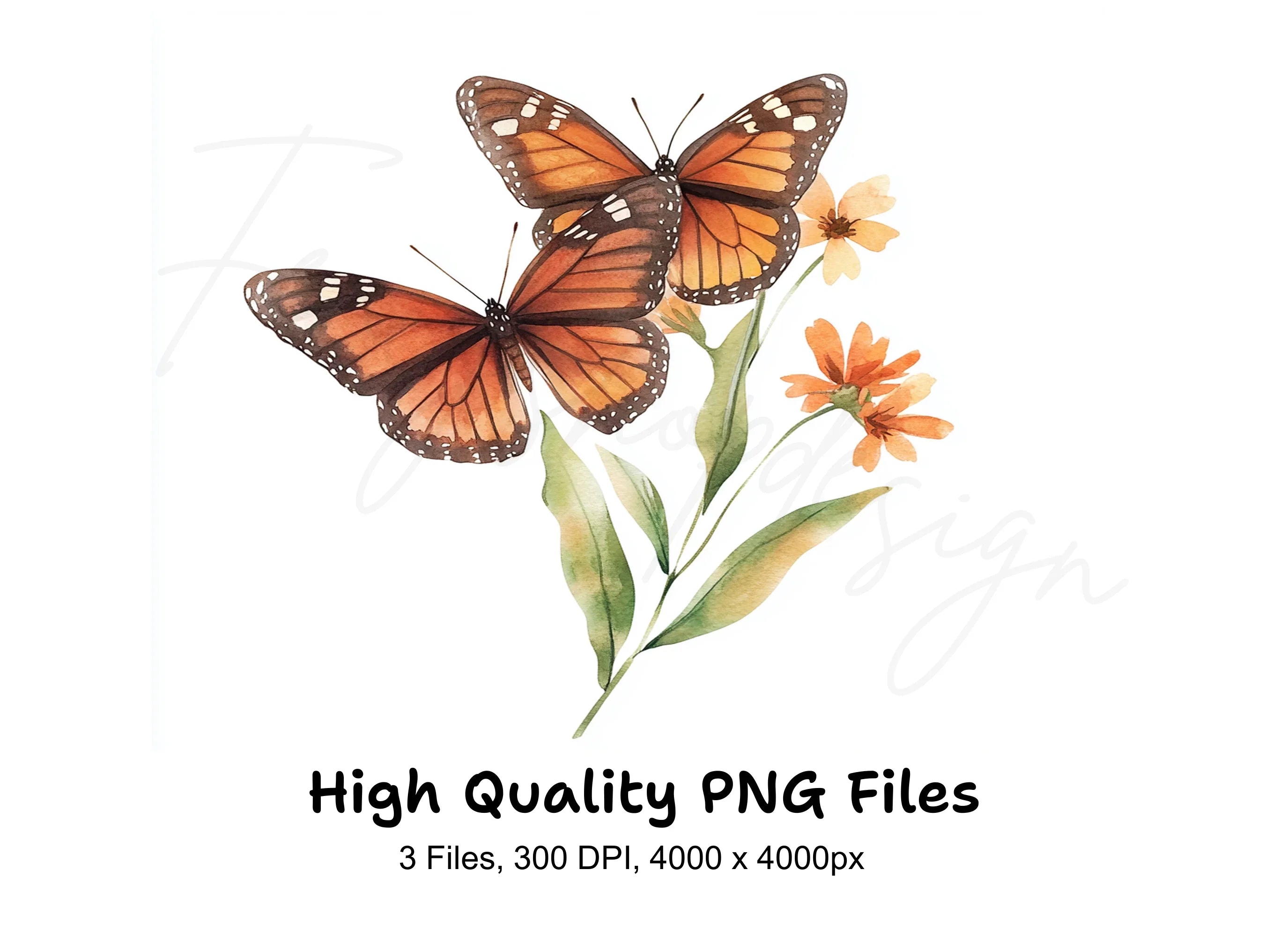 Monarch Butterflies and Flowers Clipart Bundle
