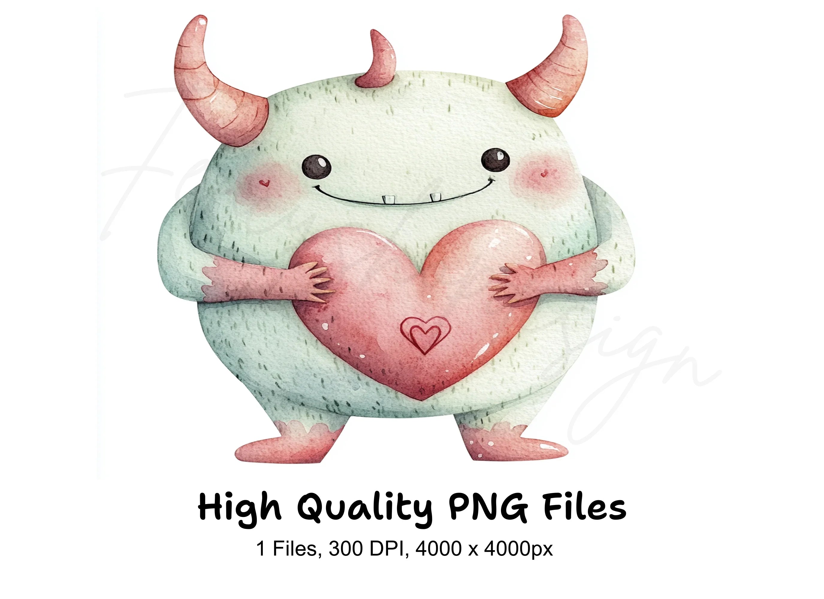 Cute Monster Heart Clipart Bundle