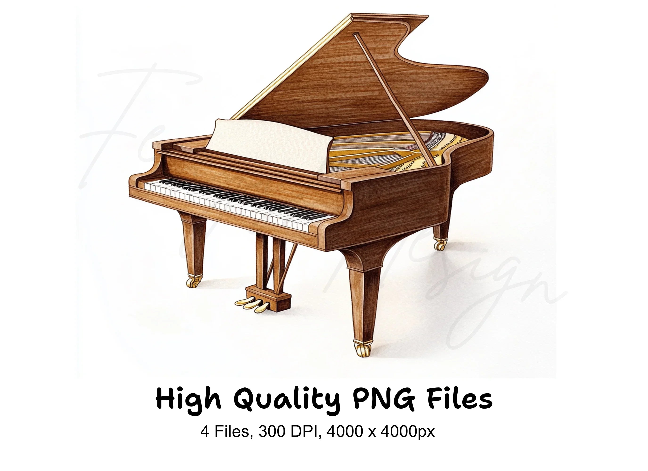 Warm Brown Grand Pianos Clipart Bundle