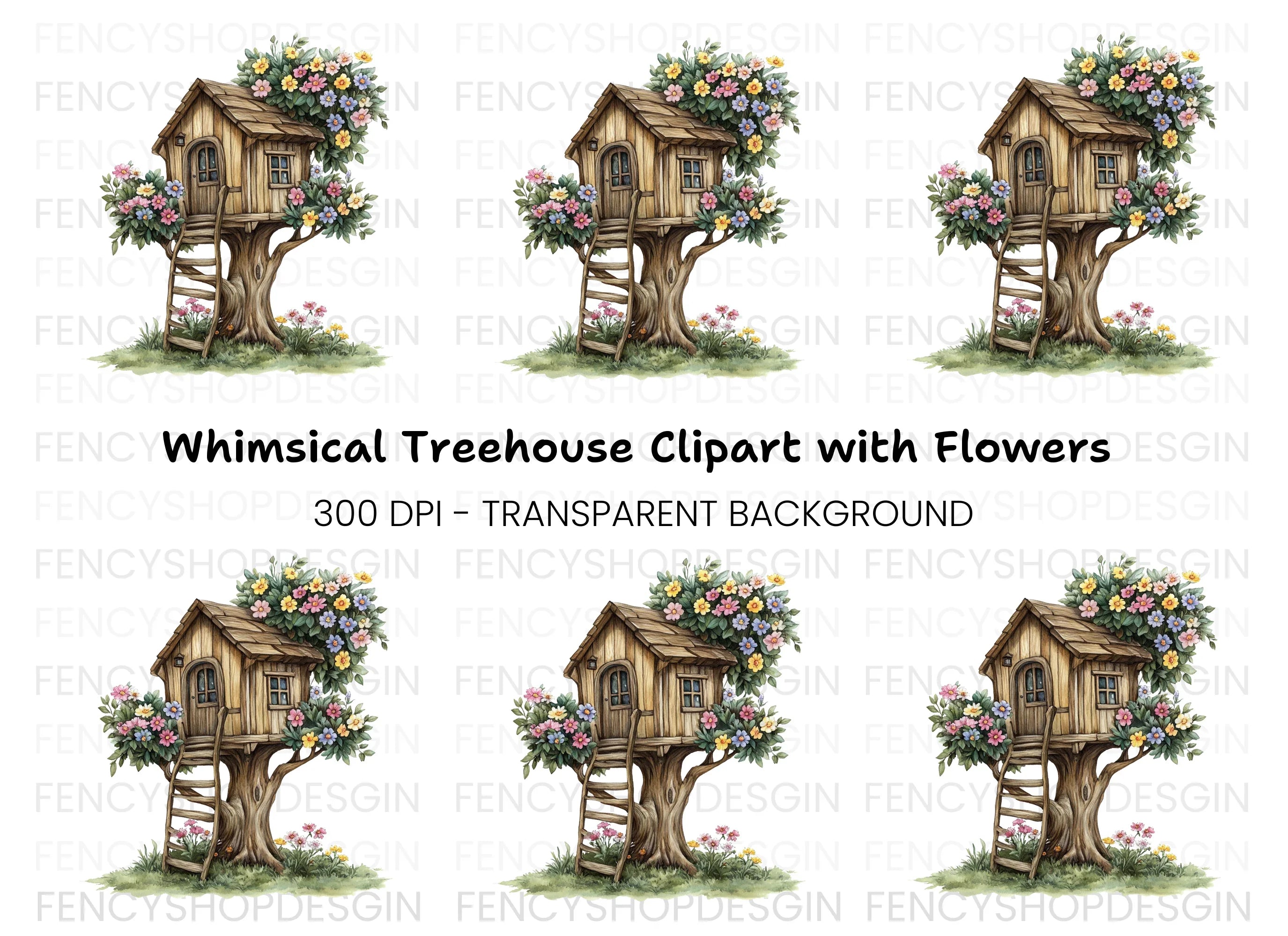 Charming Floral Treehouse Clipart Bundle