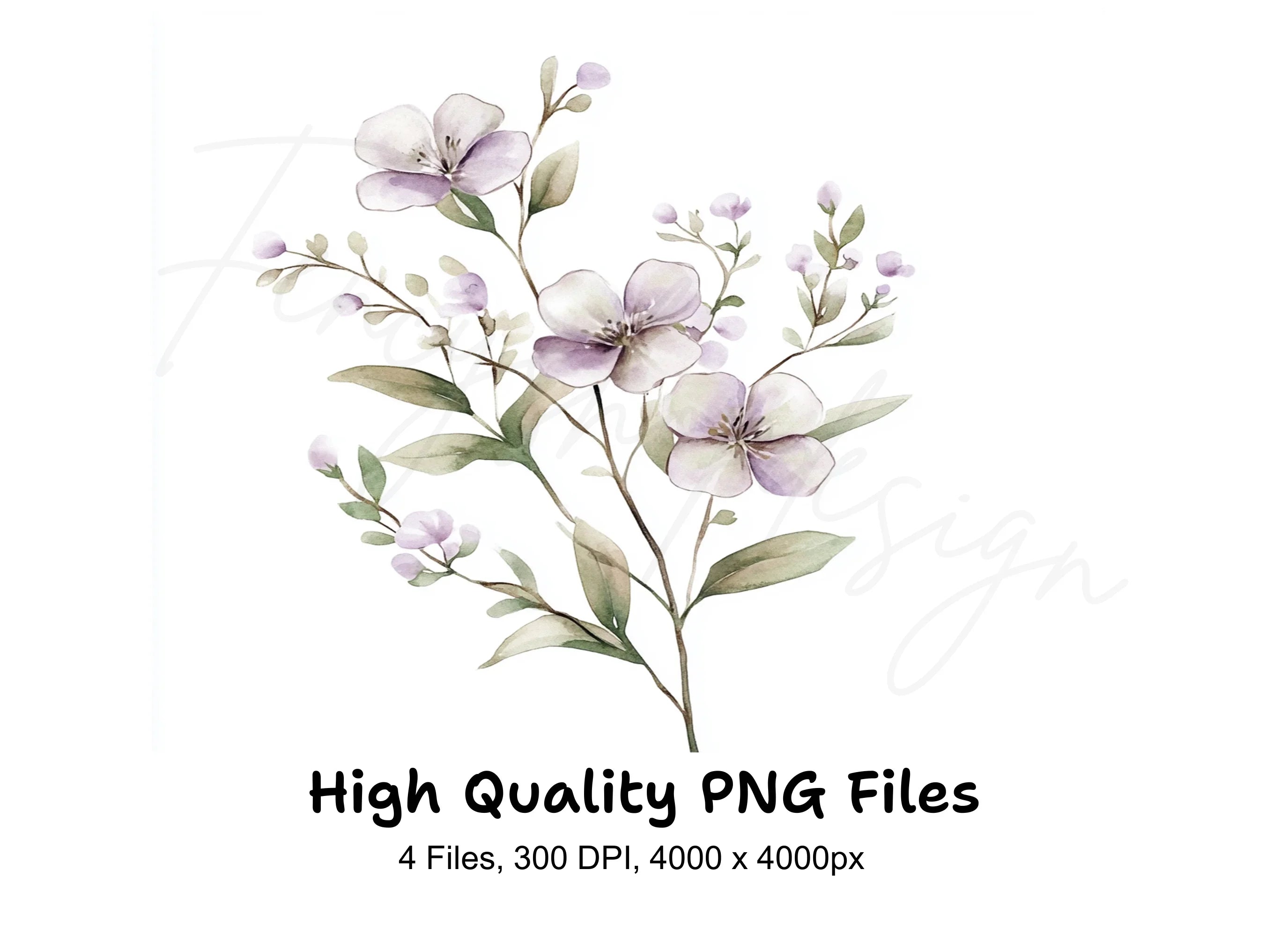 Delicate Purple Floral Clipart Bundle