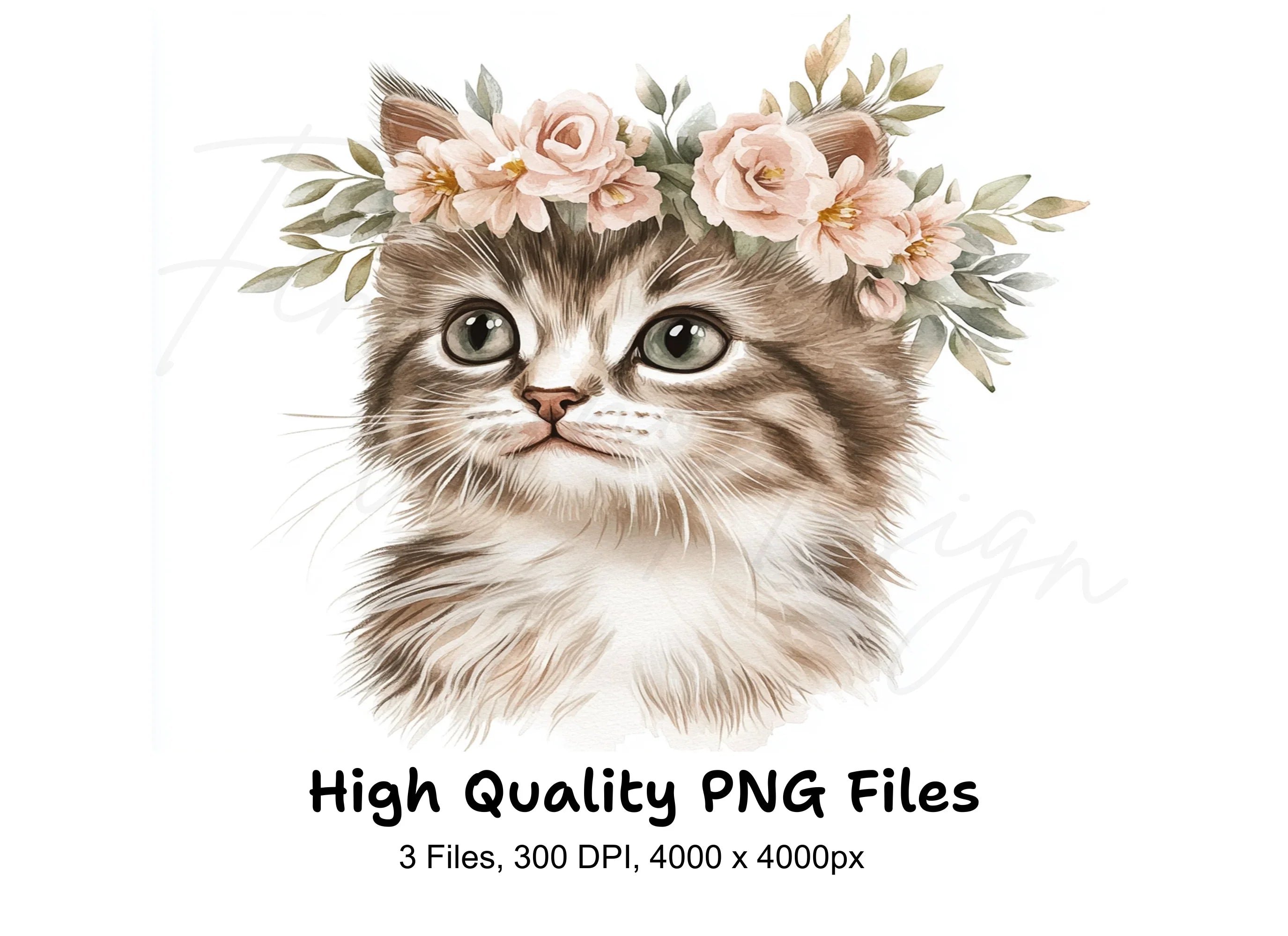 Cute Kitten Floral Crown Clipart Bundle