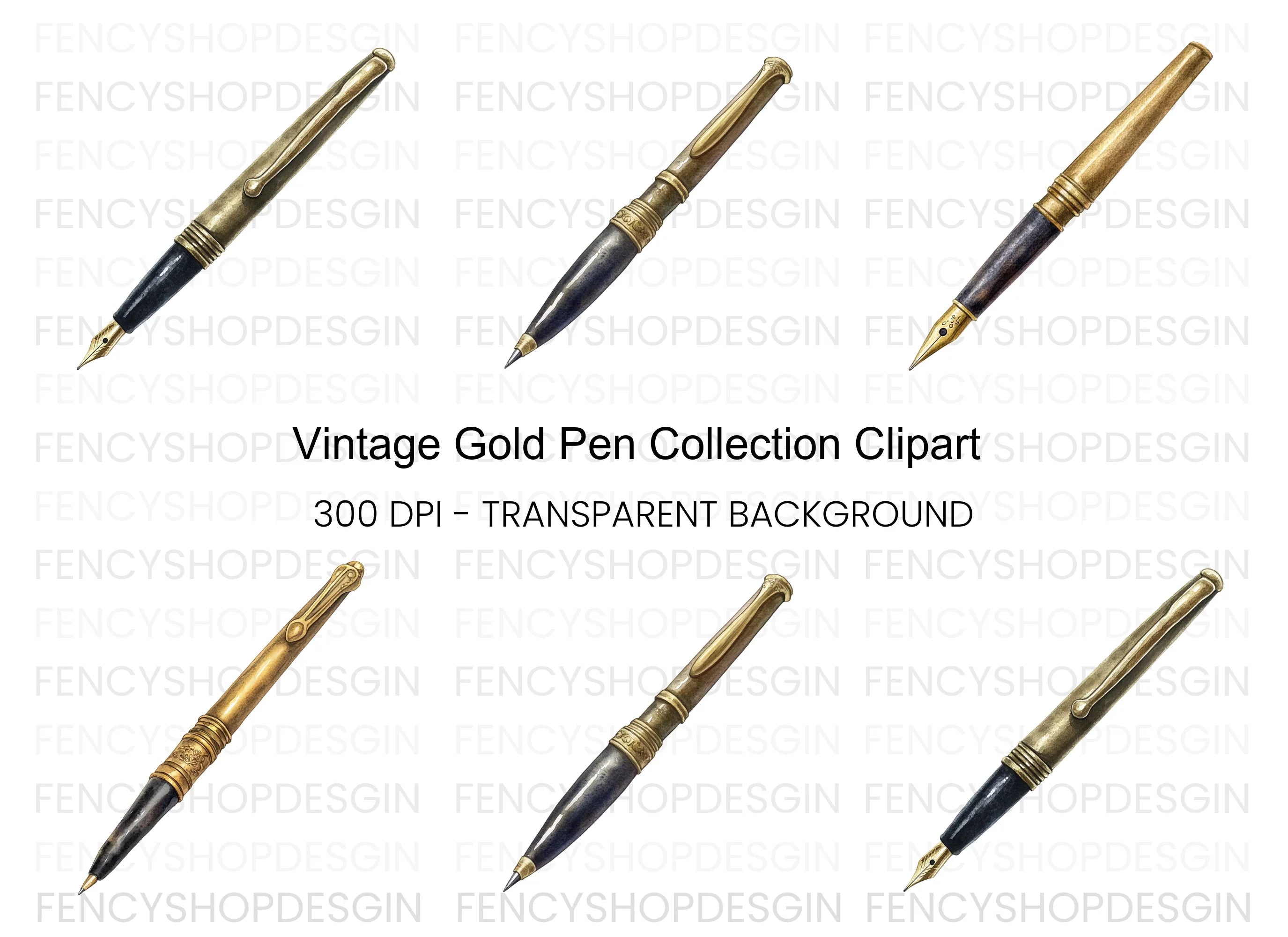 Elegant Vintage Fountain Pen Clipart Bundle