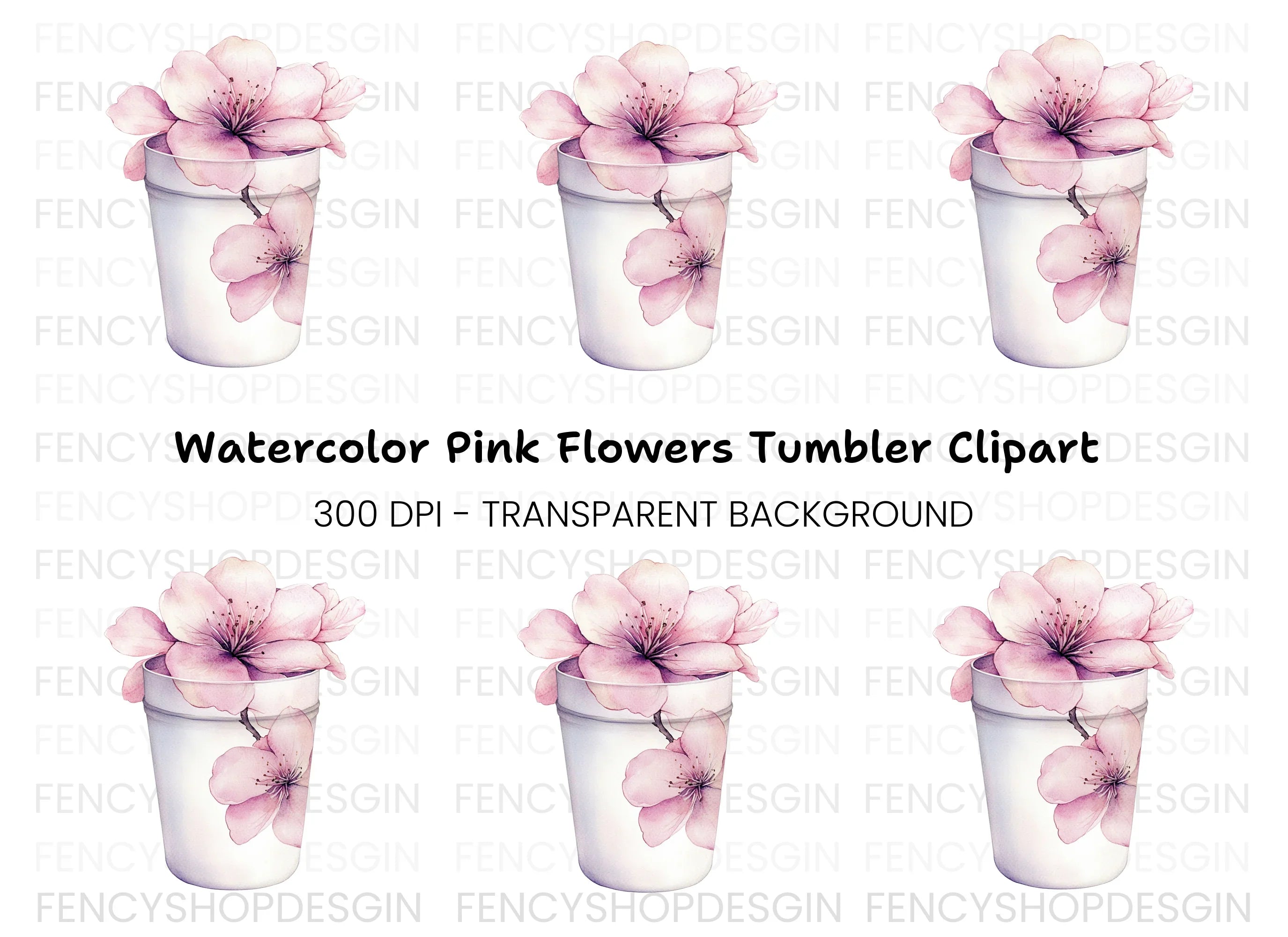 Pink Cherry Blossom in Cup Clipart Bundle
