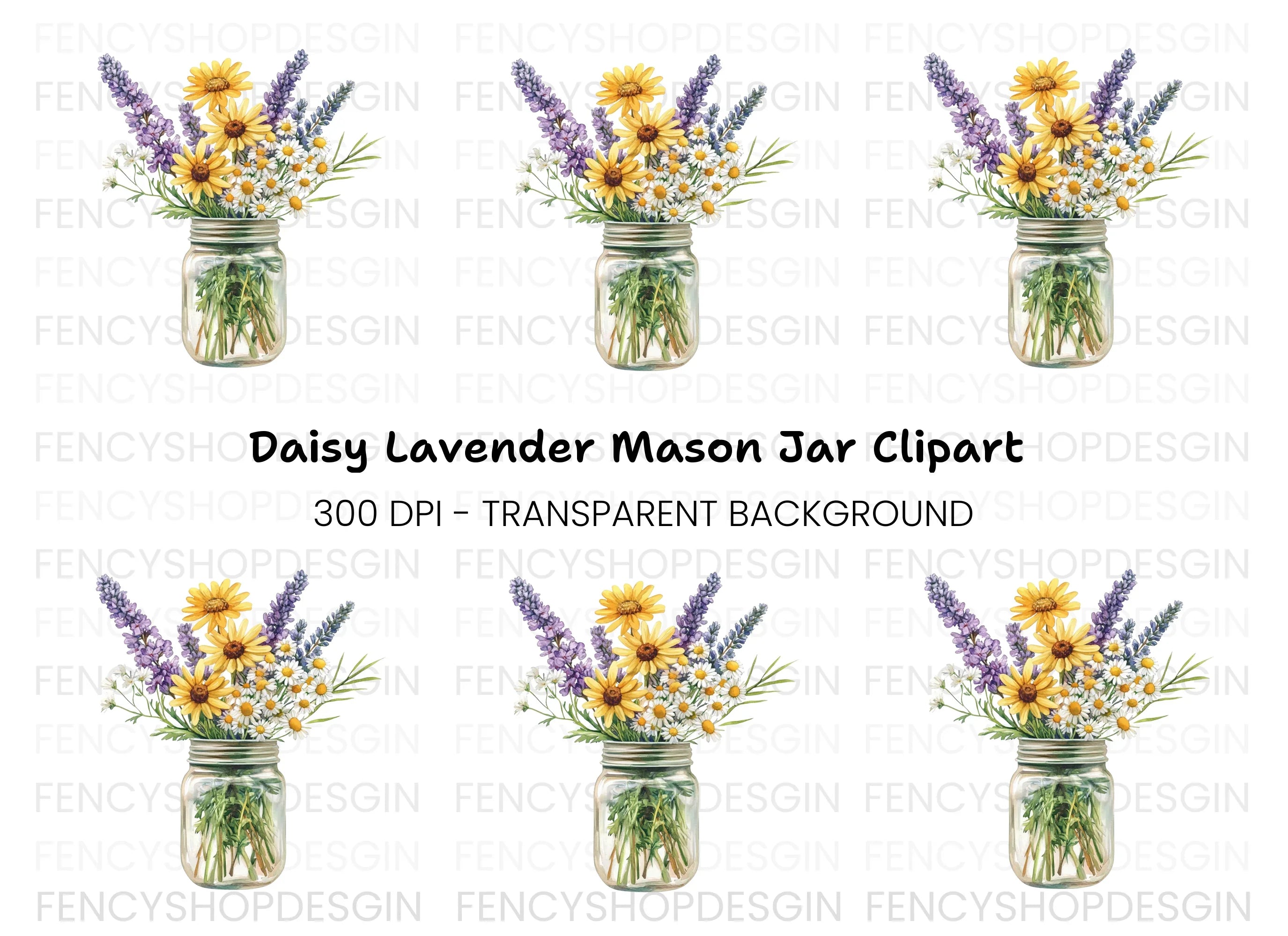Lavender and Daisy Mason Jar Clipart Bundle
