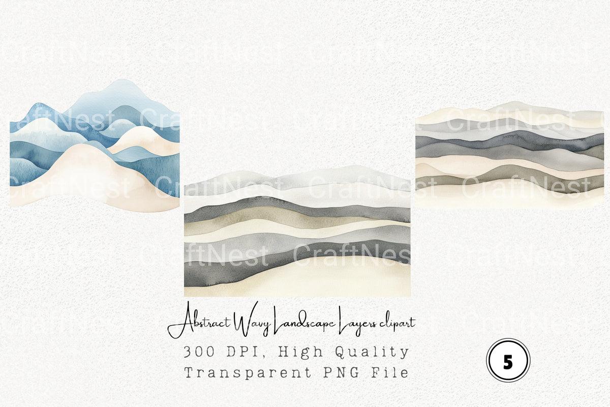 Abstract Wavy Landscape Layers Clipart Bundle