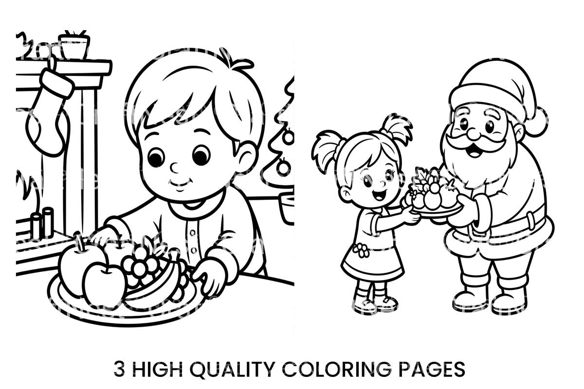 Santa and Kids with Fruit Coloring Books