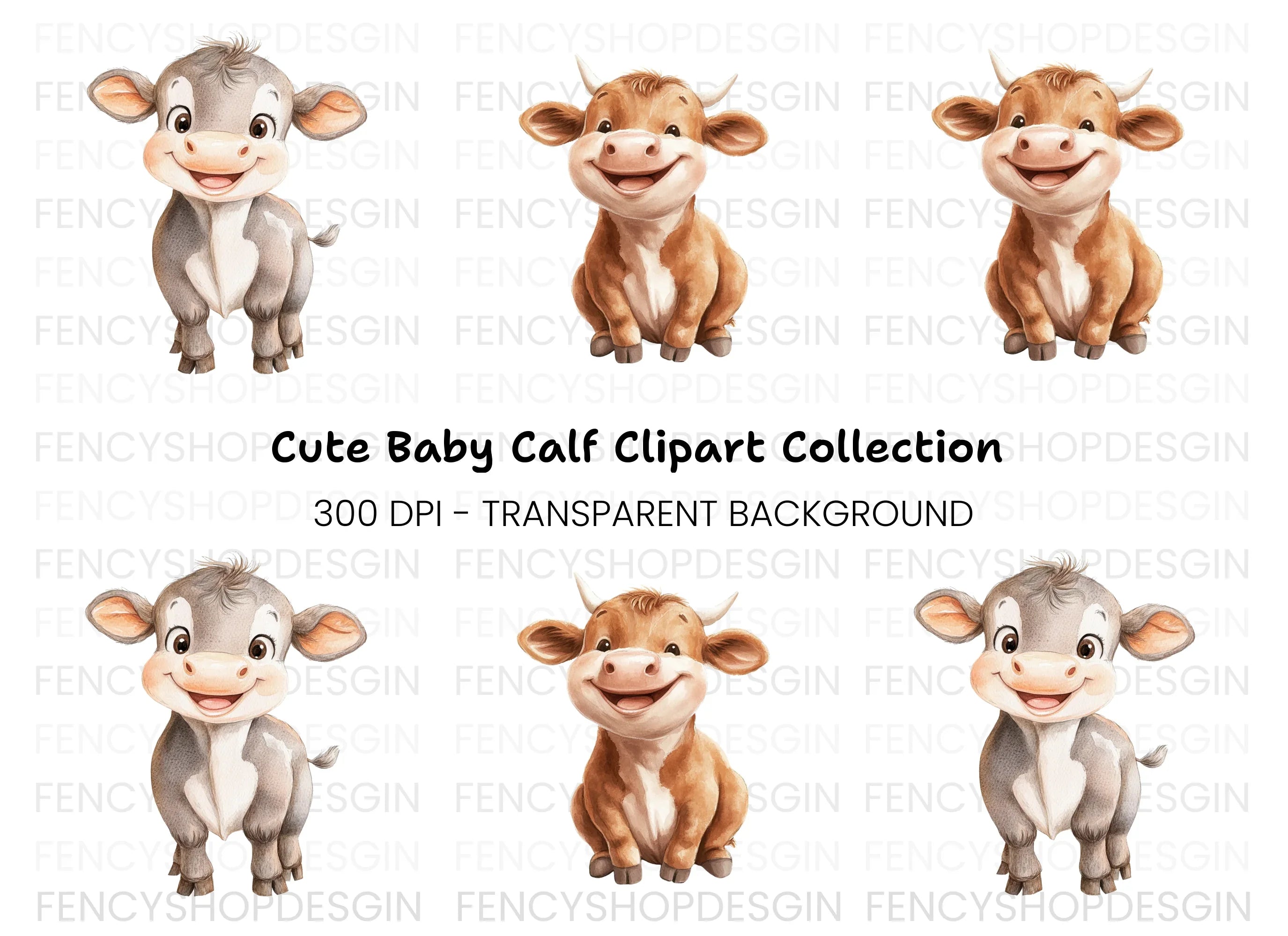Charming Cartoon Calf Clipart Bundle