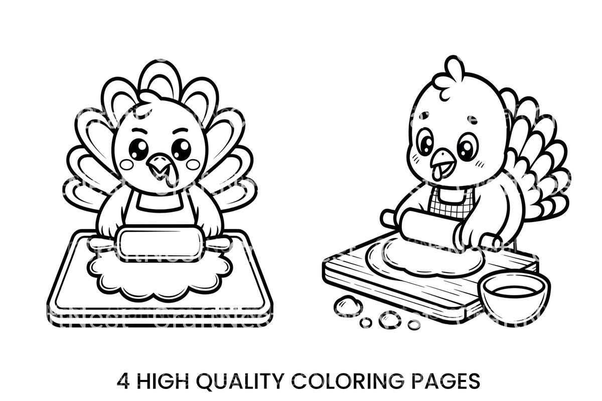 Cute Turkey Baking Coloring Books