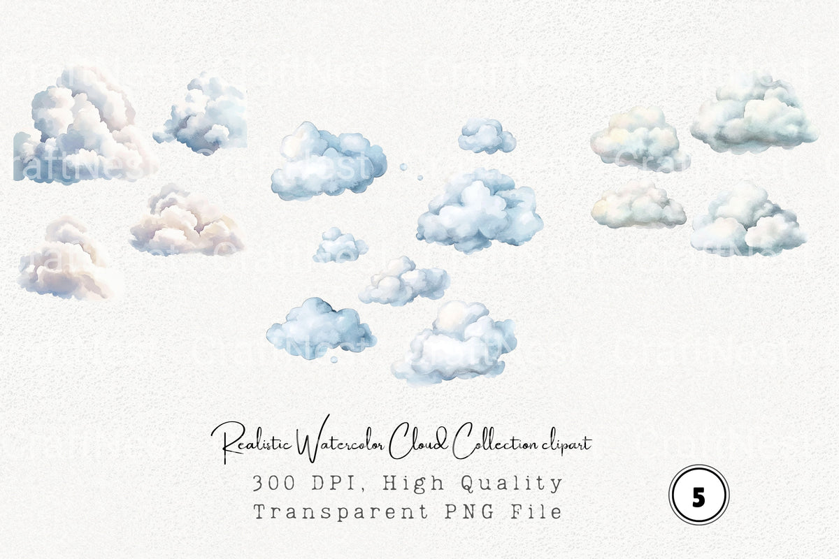 Realistic Watercolor Cloud Clipart Planner