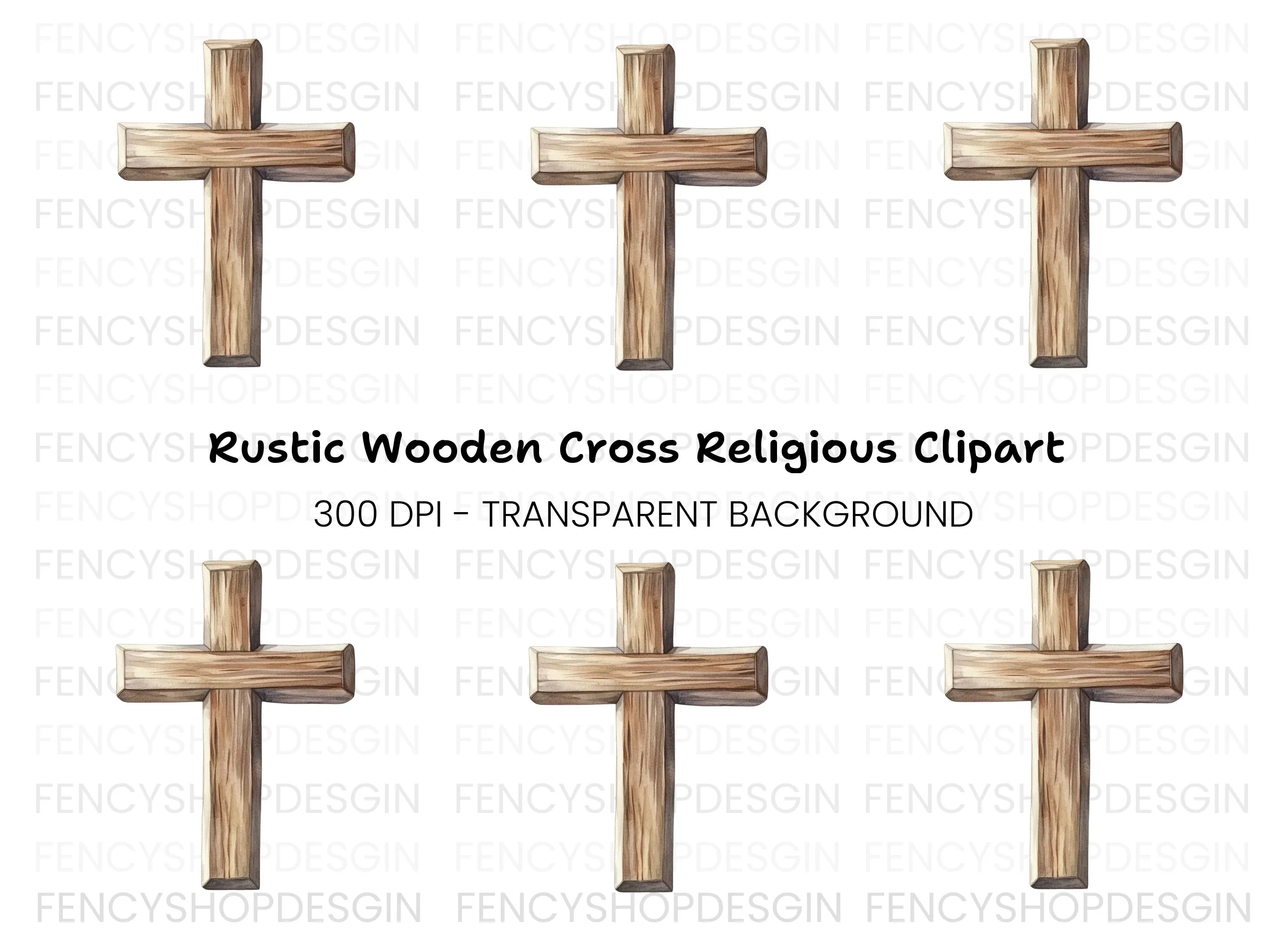 Rustic Wood Cross Illustration Clipart Bundle