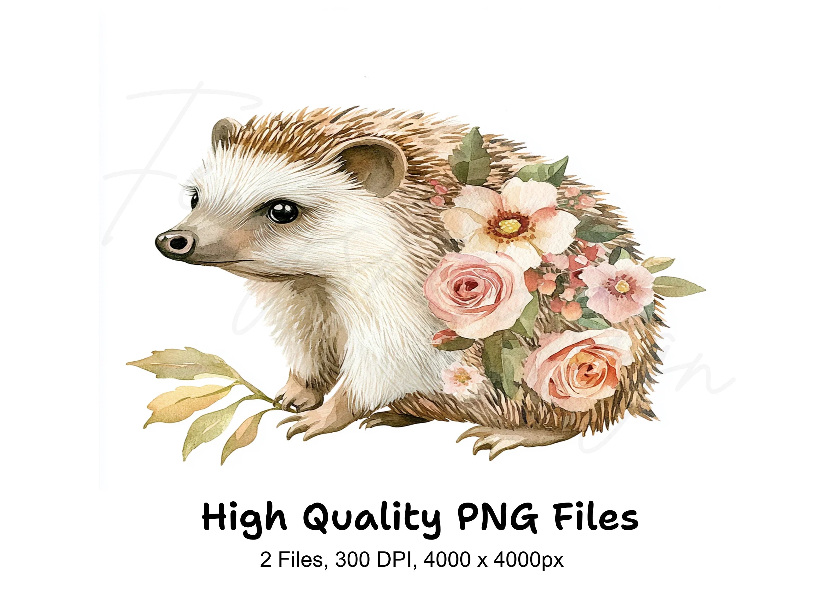 Cute Hedgehog Floral Clipart Bundle