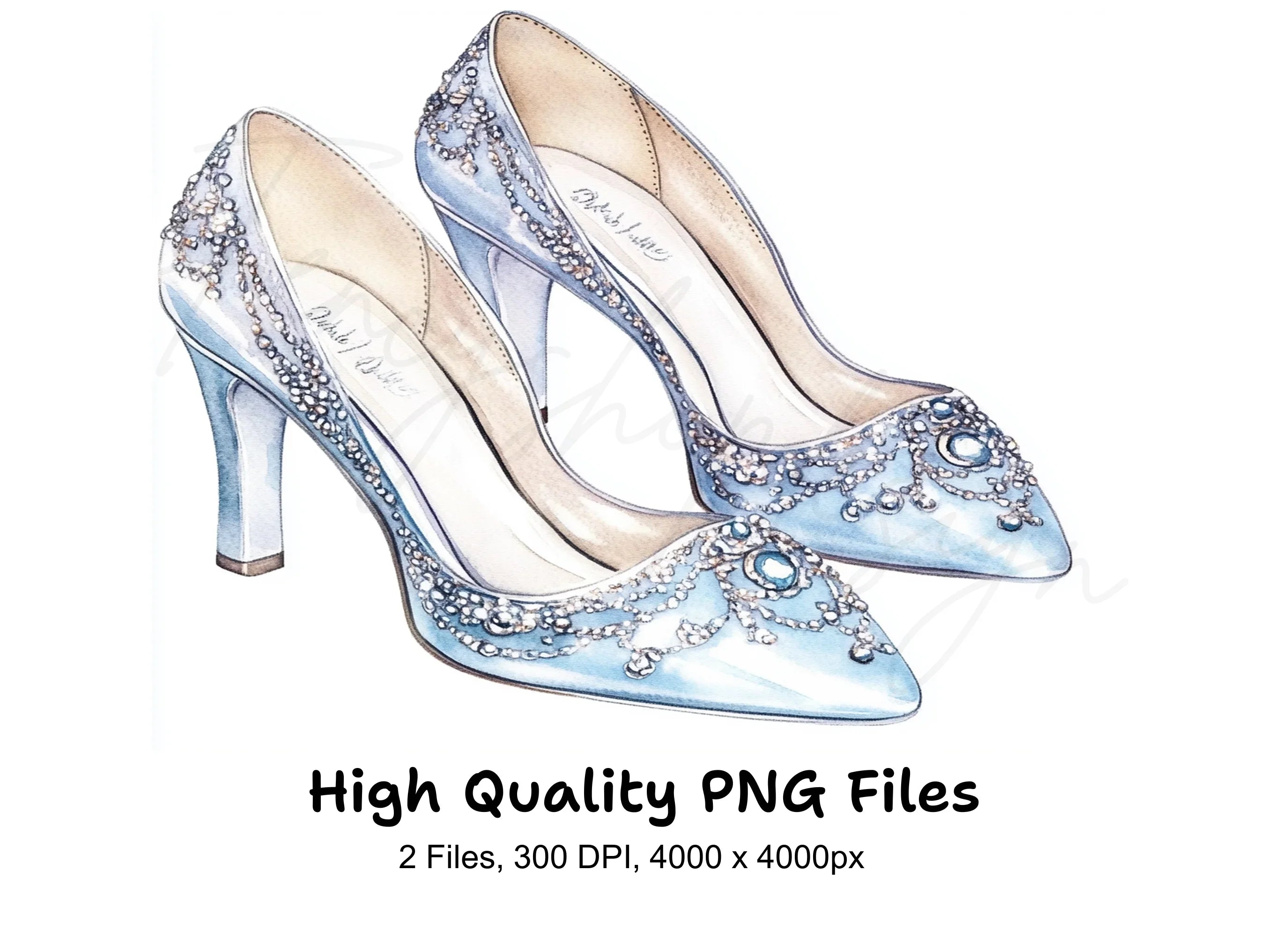 Elegant Blue Rhinestone Wedding Shoes Clipart Bundle
