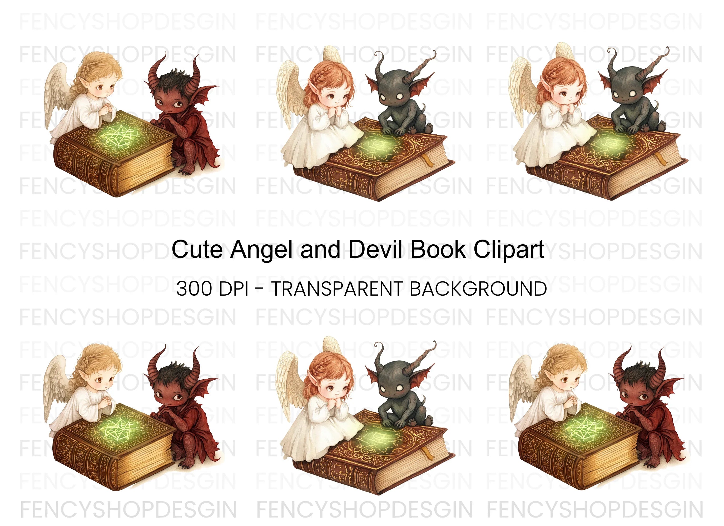 Angels and Devils Magic Books Clipart Bundle
