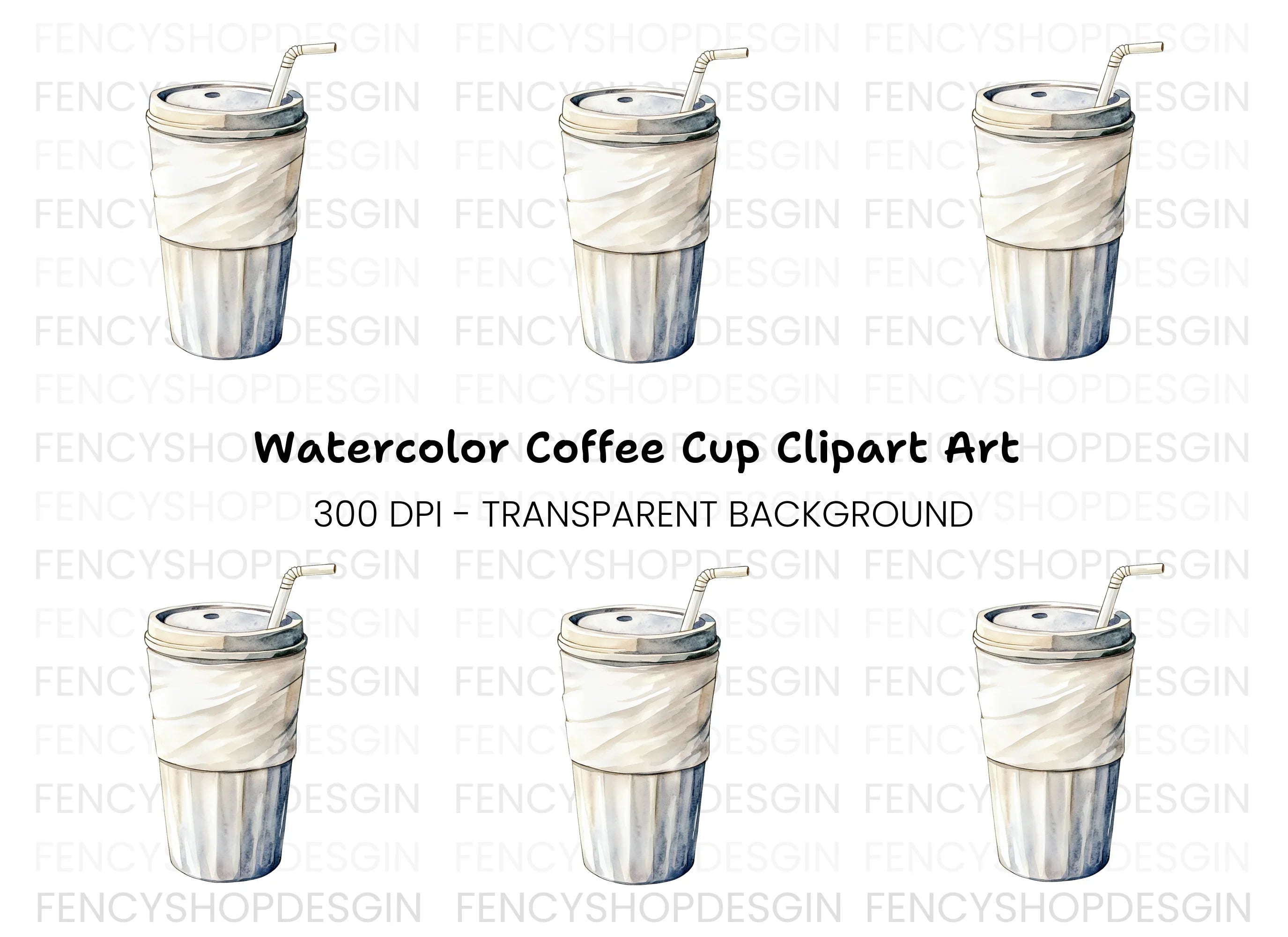 Coffee Cup with Straw Clipart Bundle