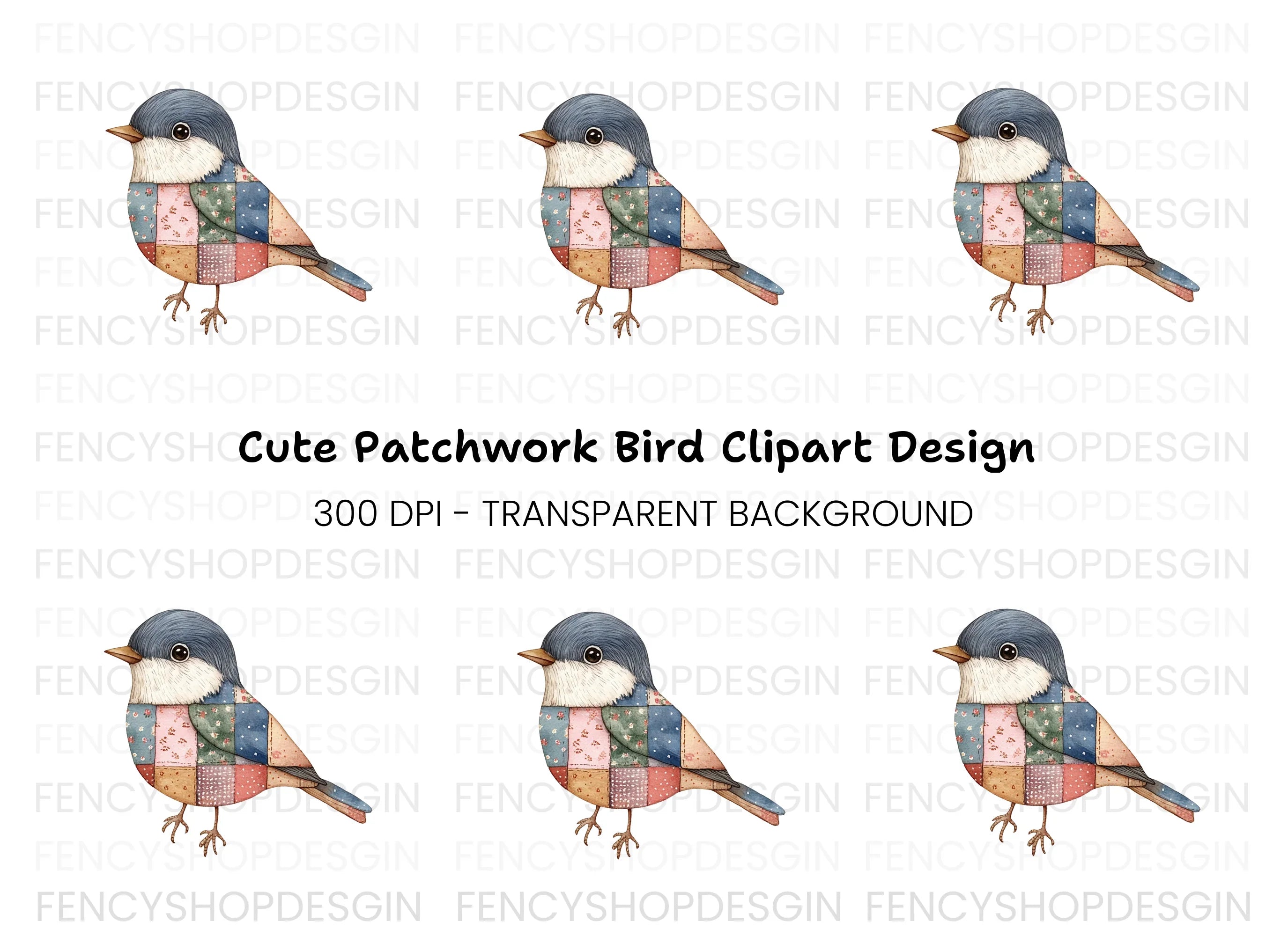 Cute Patchwork Bird Clipart Bundle