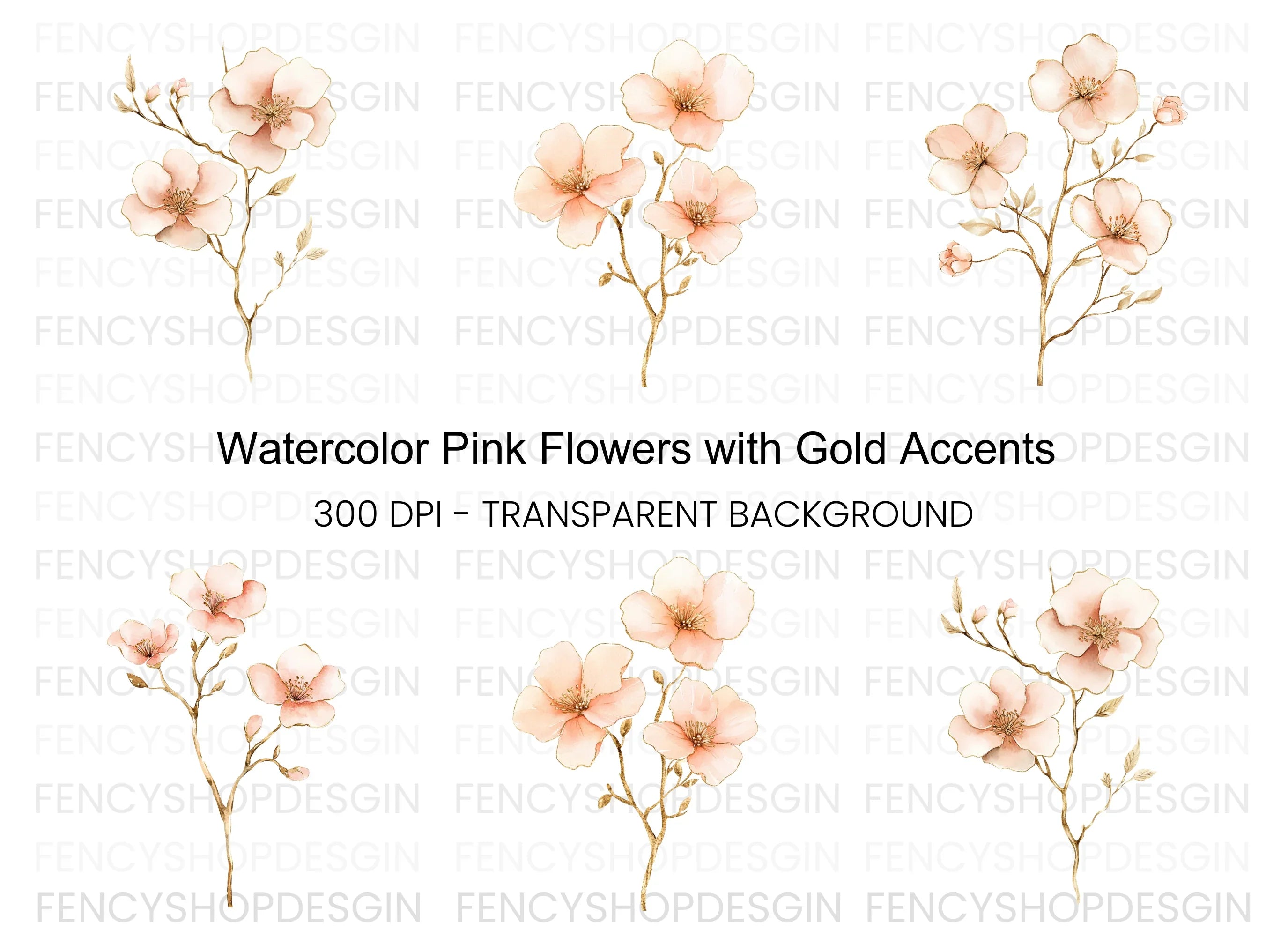 Pink Flower Branches Clipart Bundle