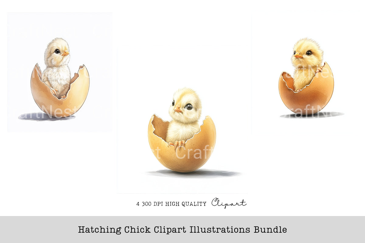 Hatching Chick Illustrations Clipart Bundle