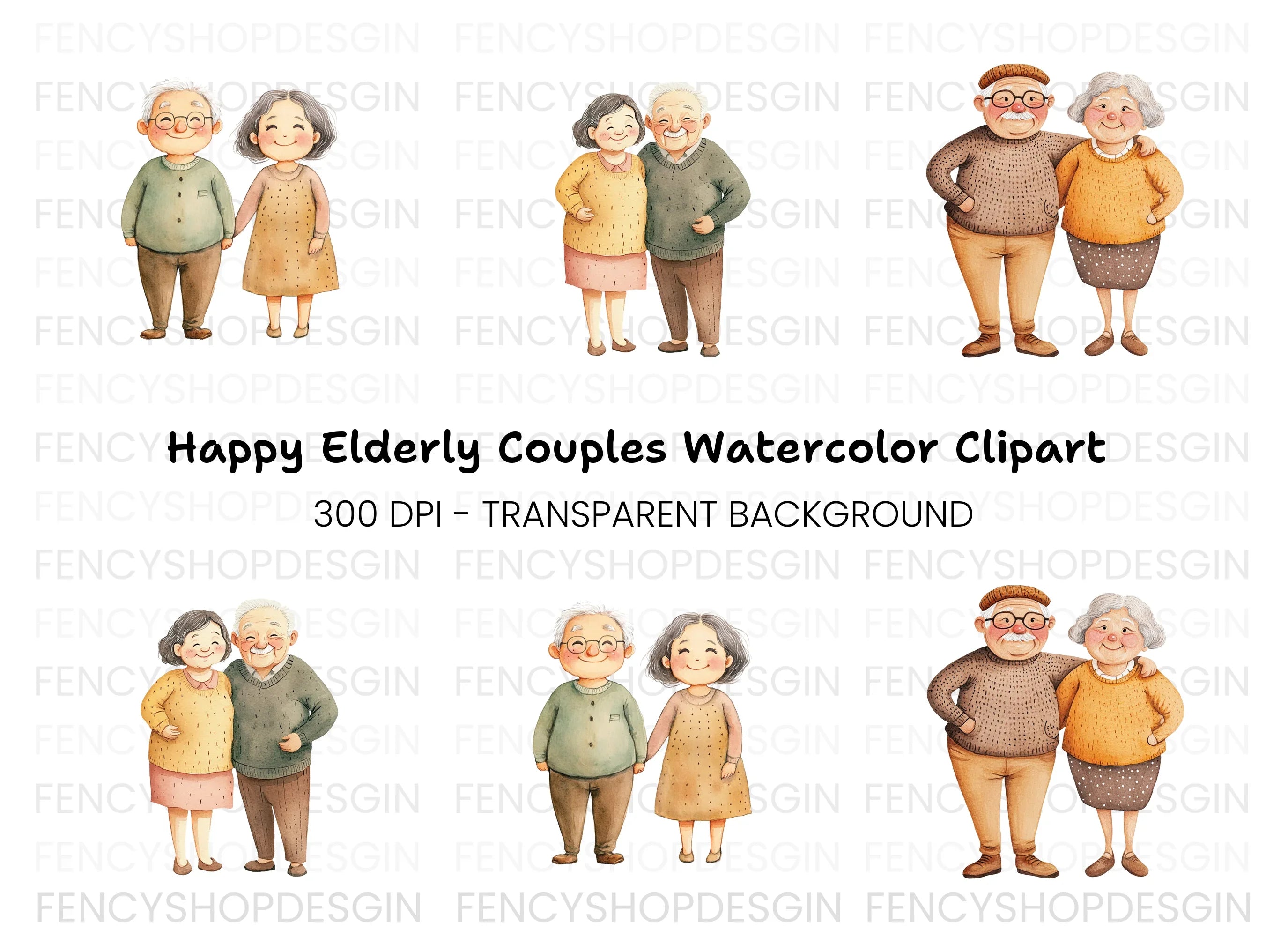 Diverse Elderly Couples Clipart Bundle