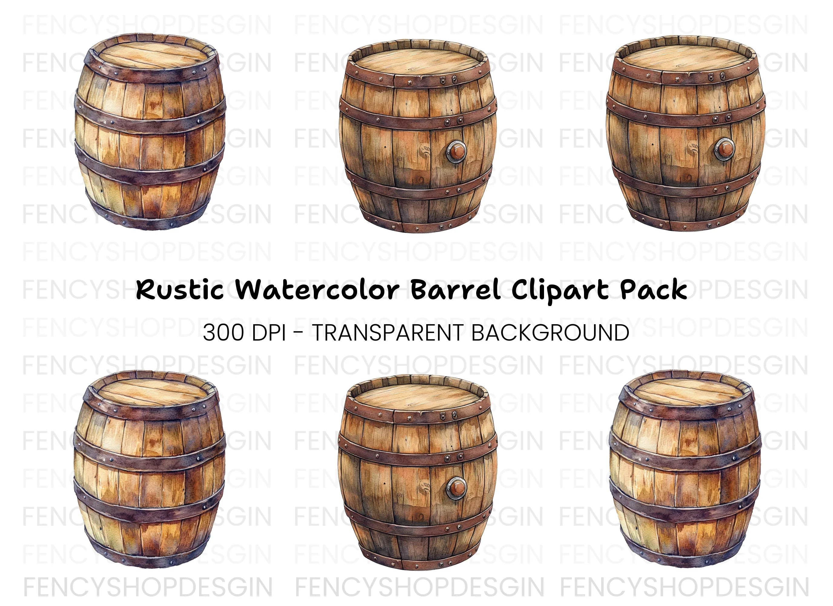 Wooden Barrels Clipart Bundle