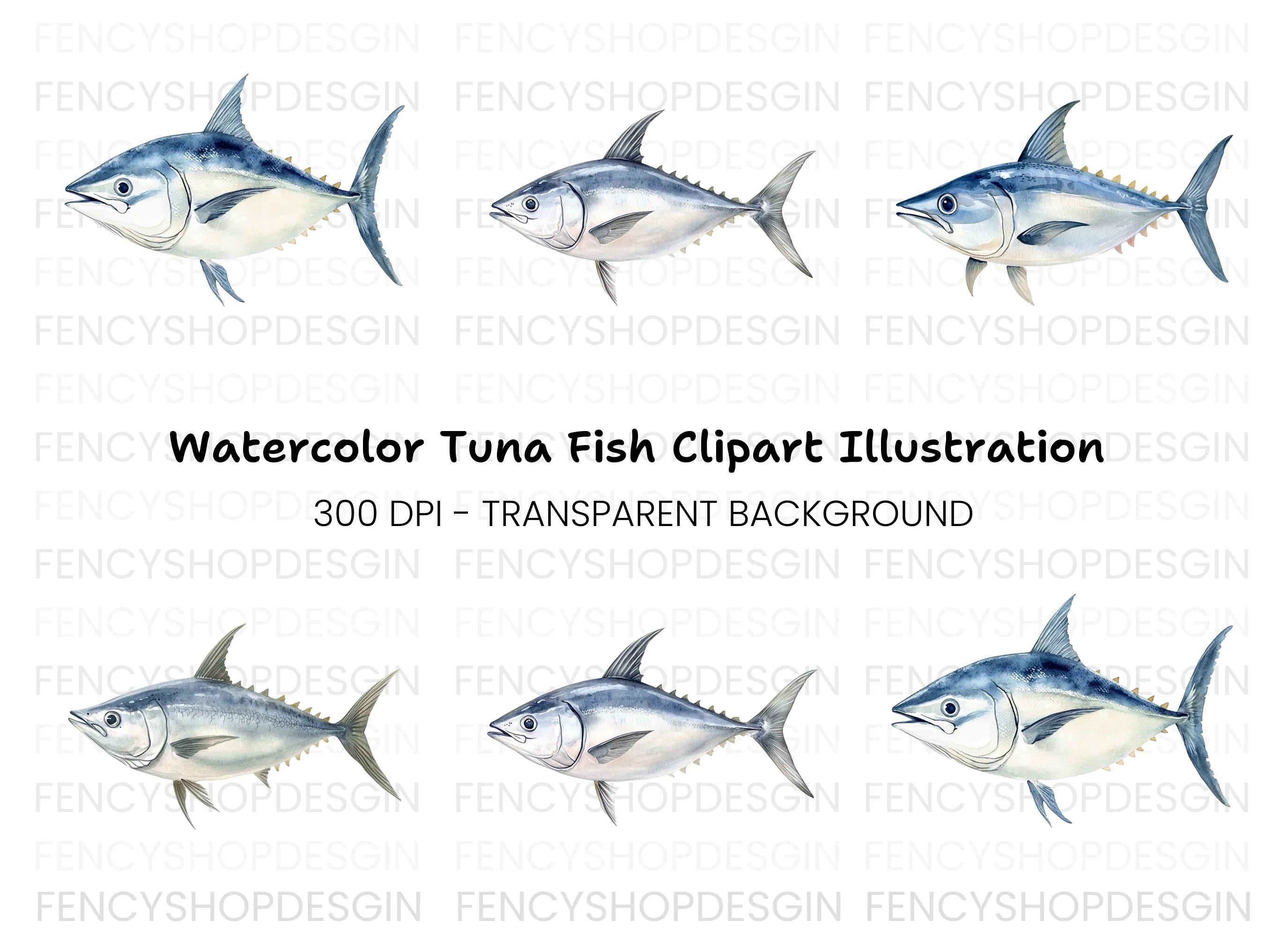 Hand Painted Tuna Clipart Bundle