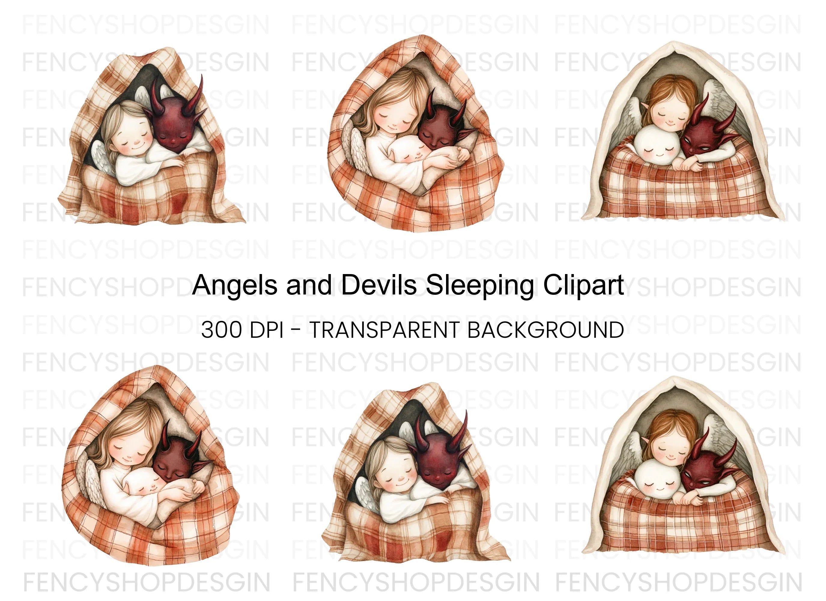 Angels and Devils Sleeping Clipart Bundle