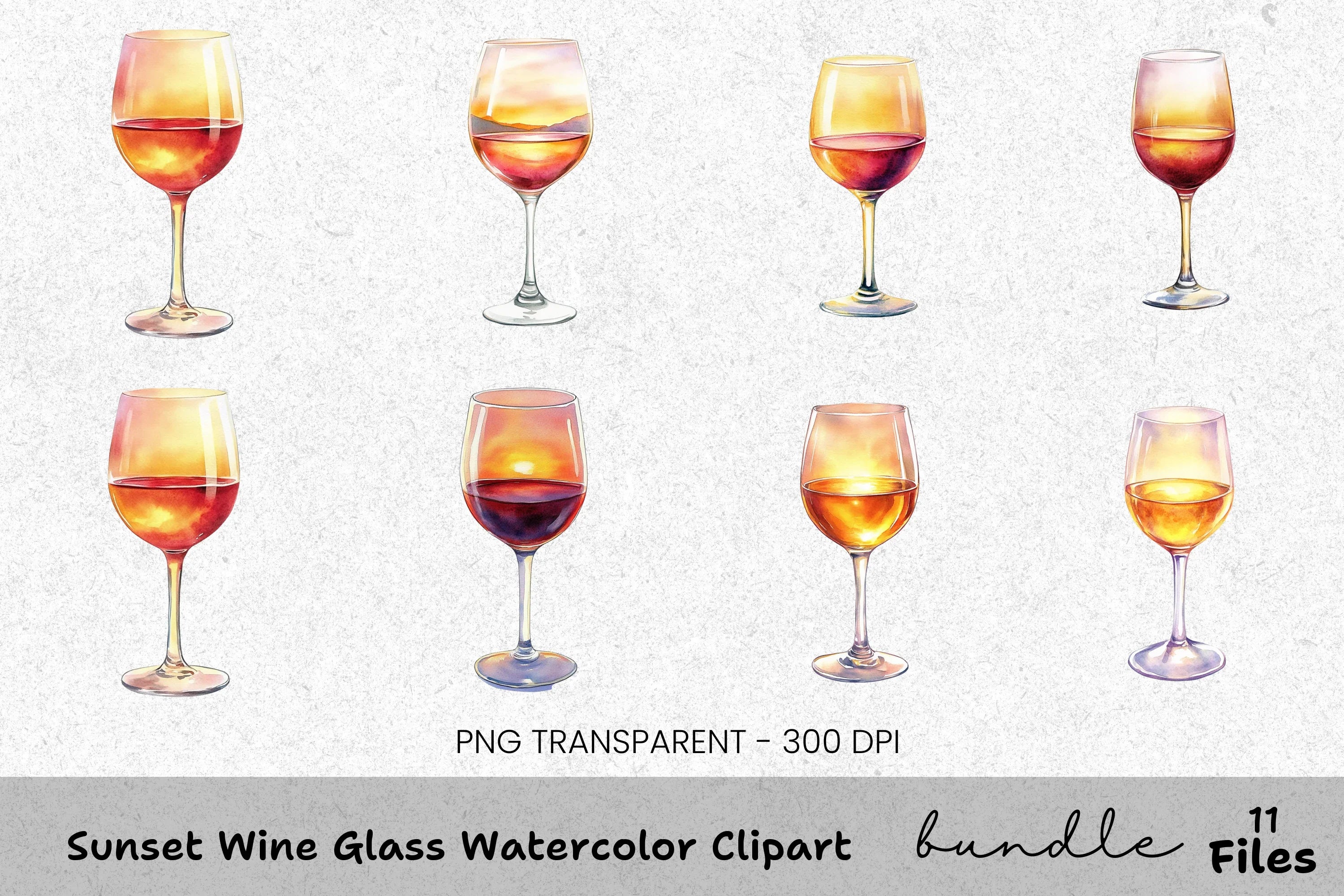 Sunset Wine Glass Clipart Bundle