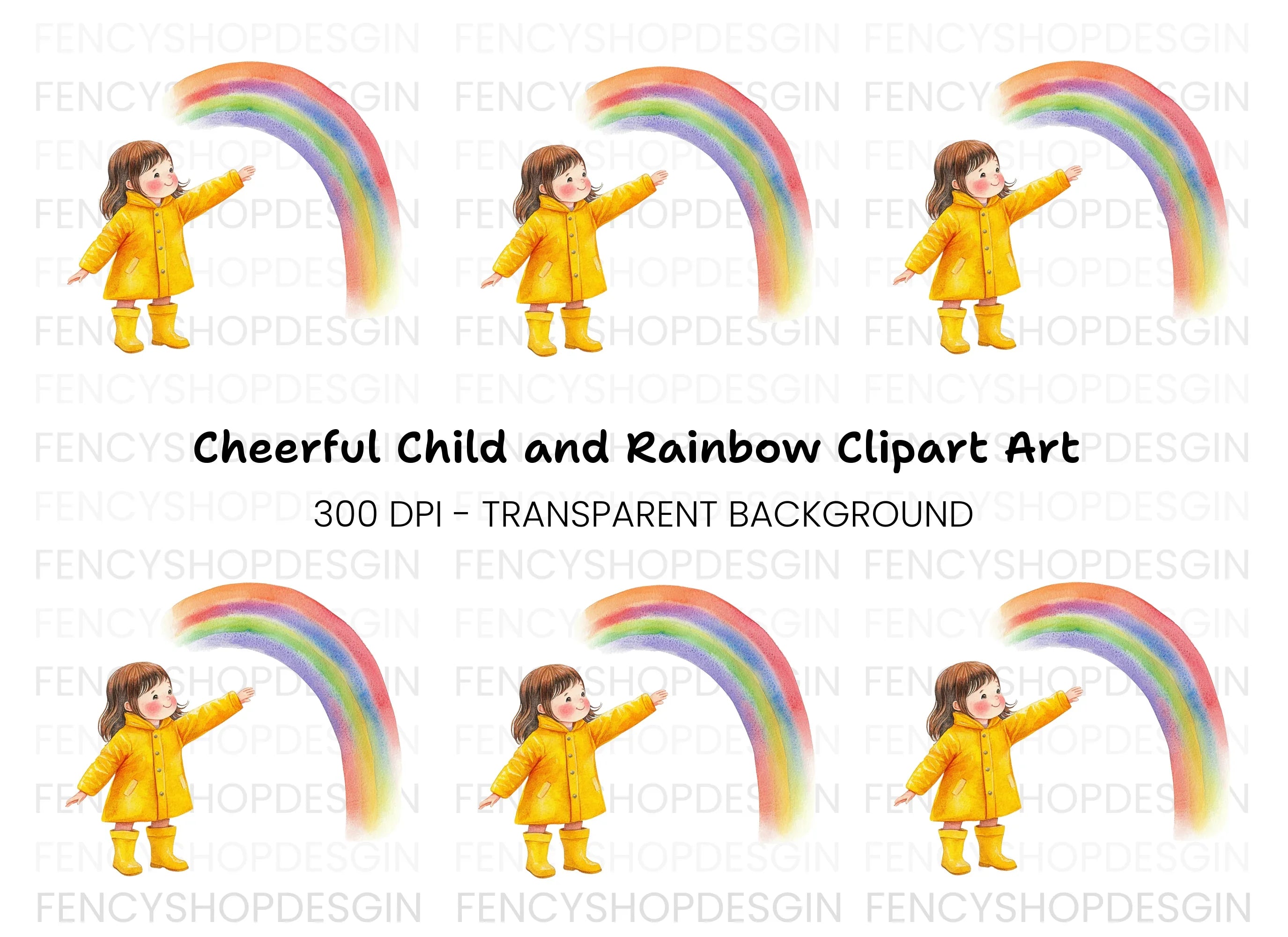 Happy Girl with Rainbow Clipart Bundle