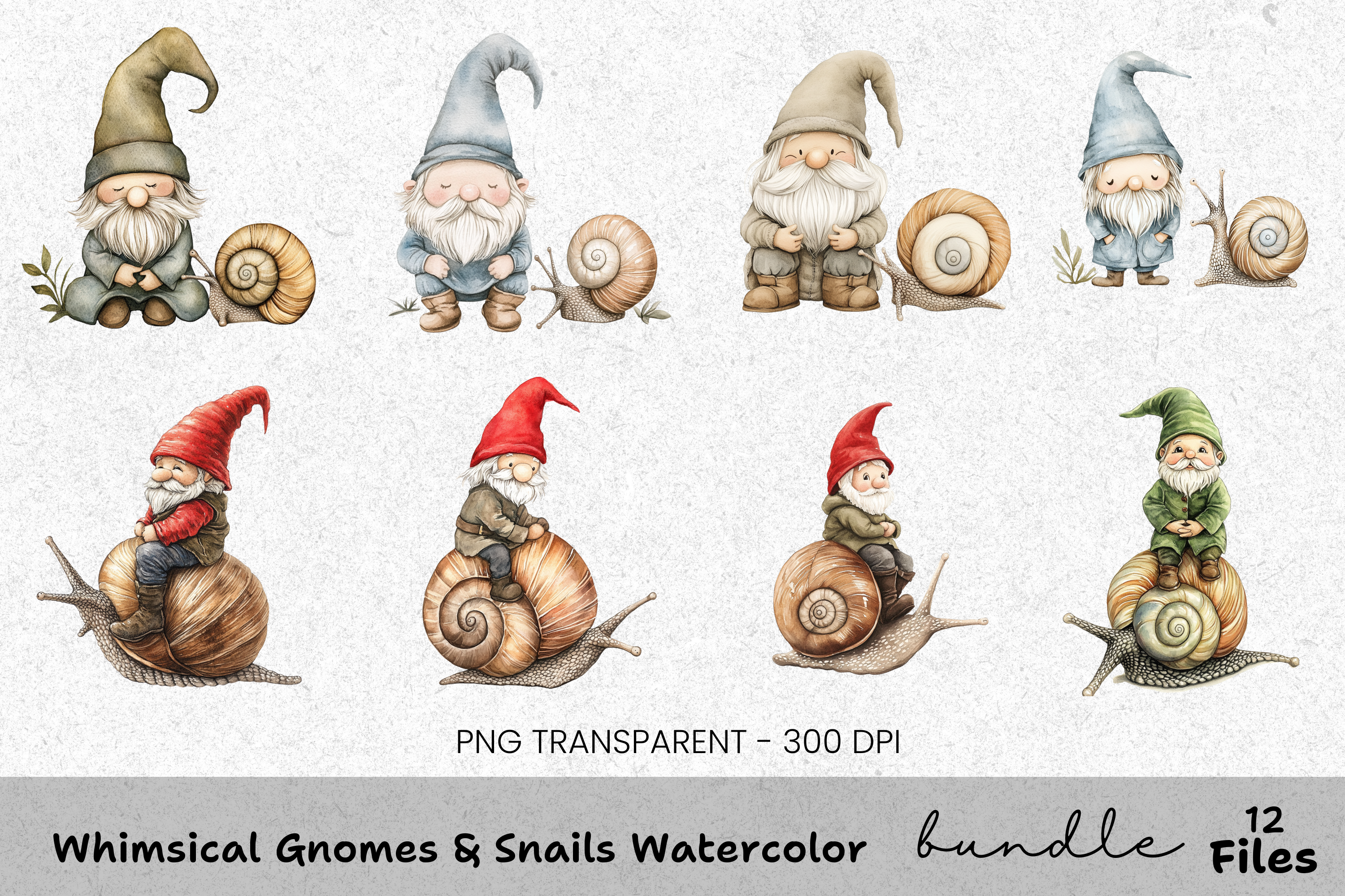 Whimsical Gnomes and Snails Clipart Bundle