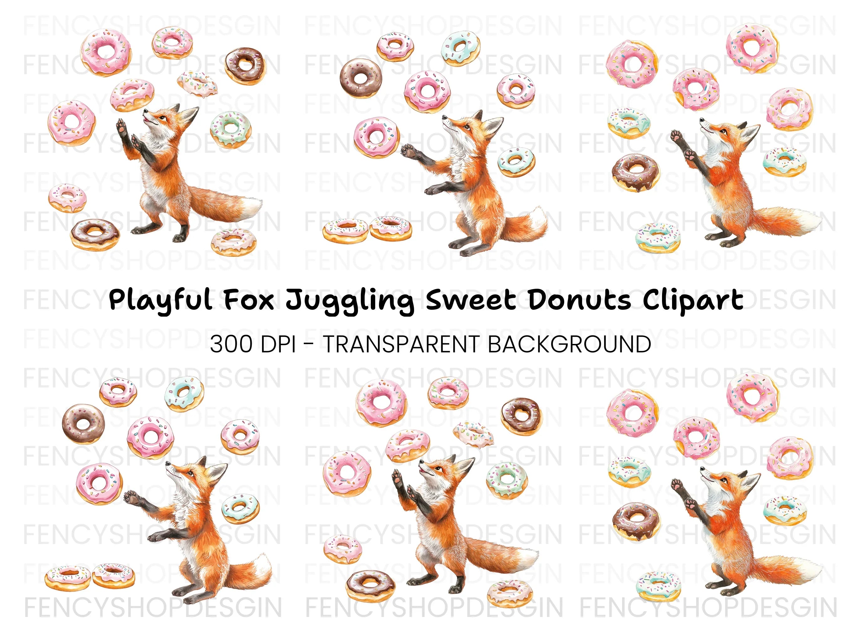 Playful Foxes and Donuts Clipart Bundle