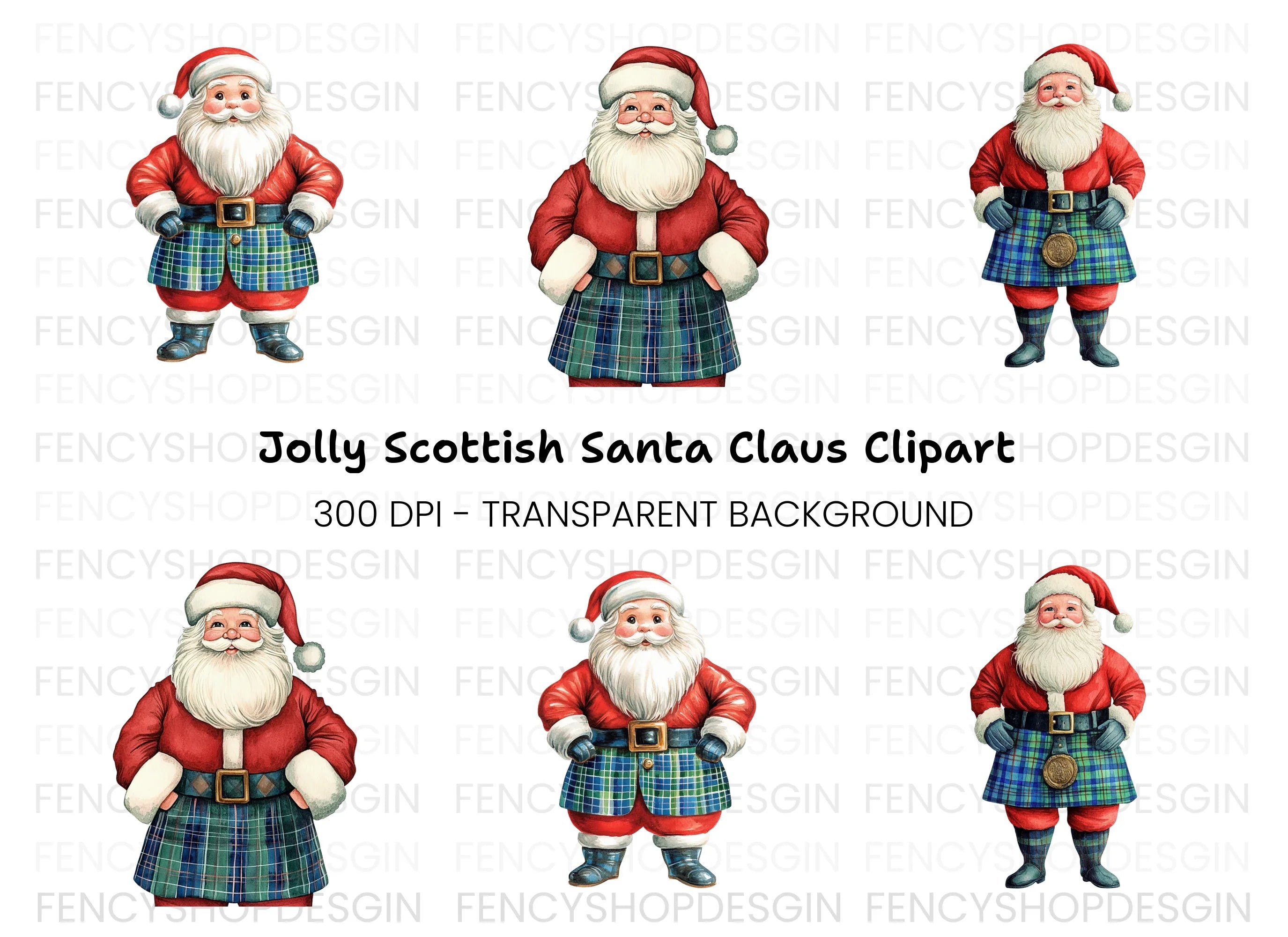 Scottish Santa Claus Clipart Bundle