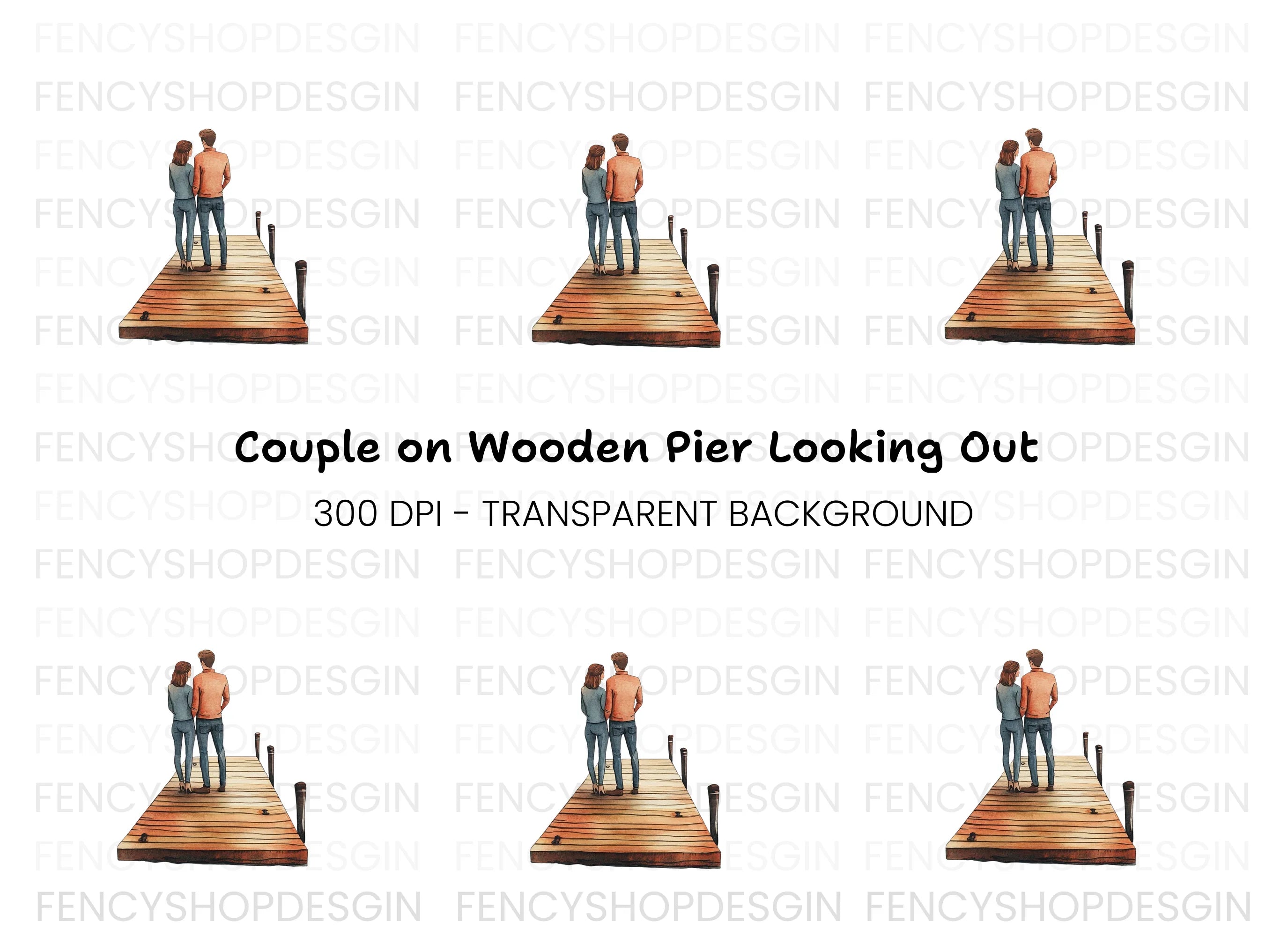 Romantic Couple on Dock Clipart Bundle
