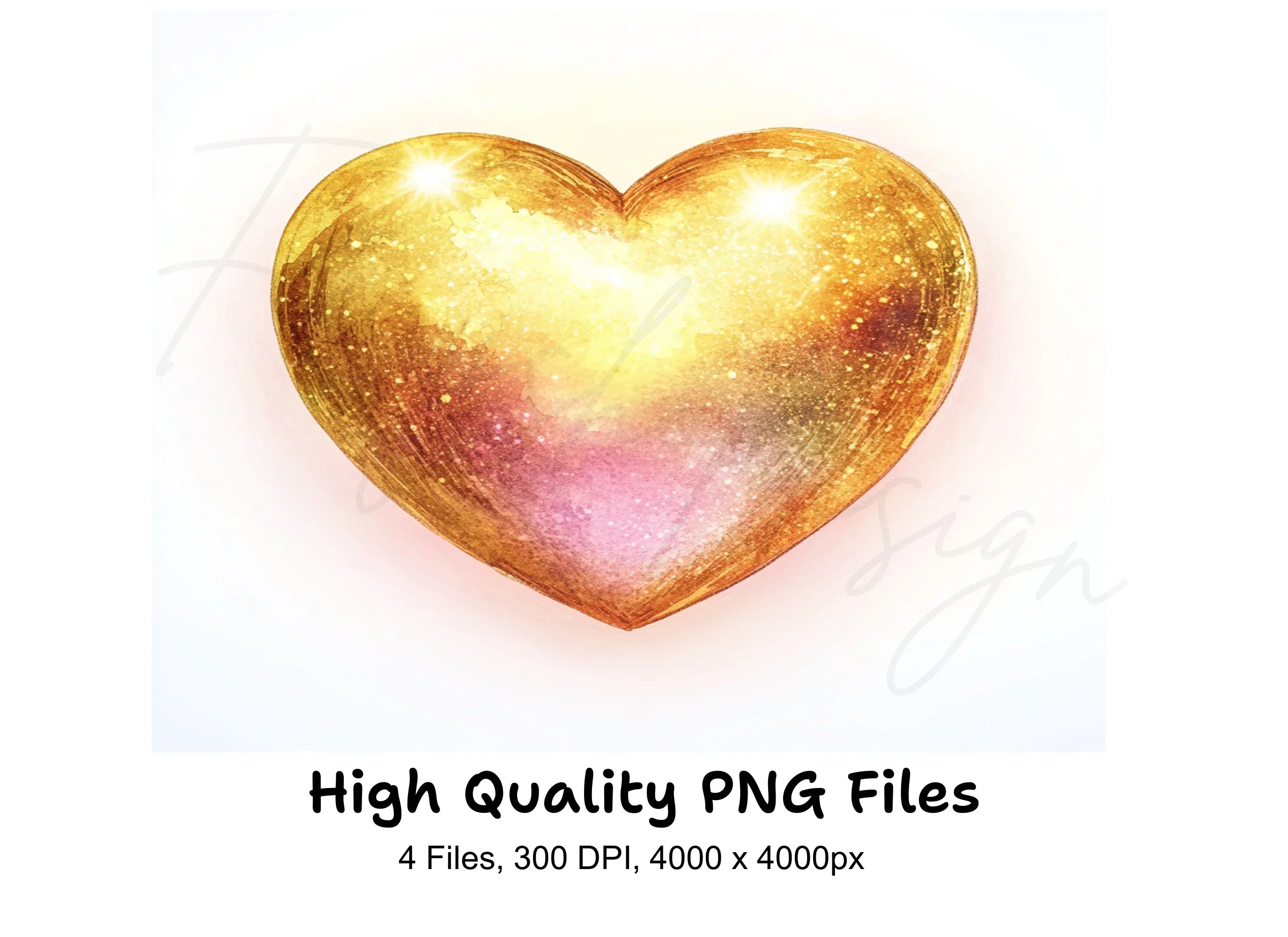 Sparkling Golden Hearts Clipart Bundle