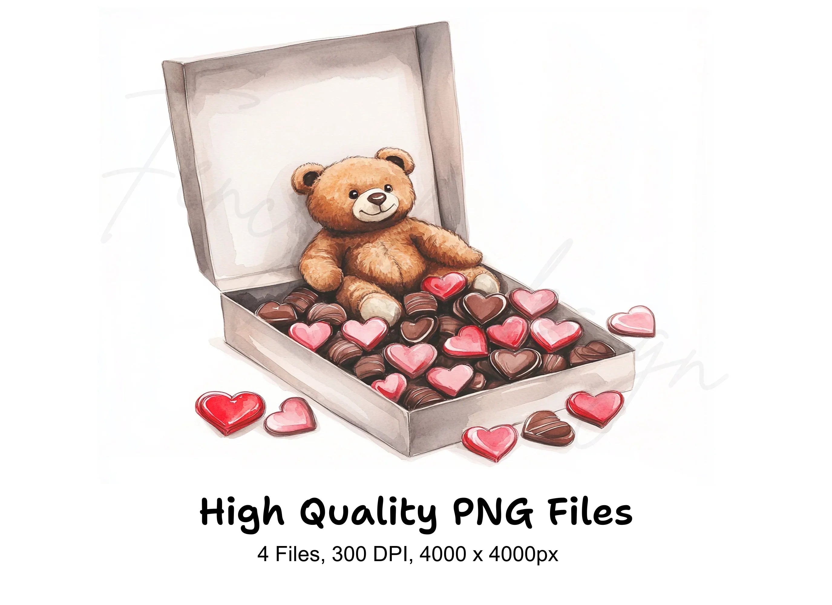 Teddy Bear with Heart Shaped Chocolates Clipart Bundle