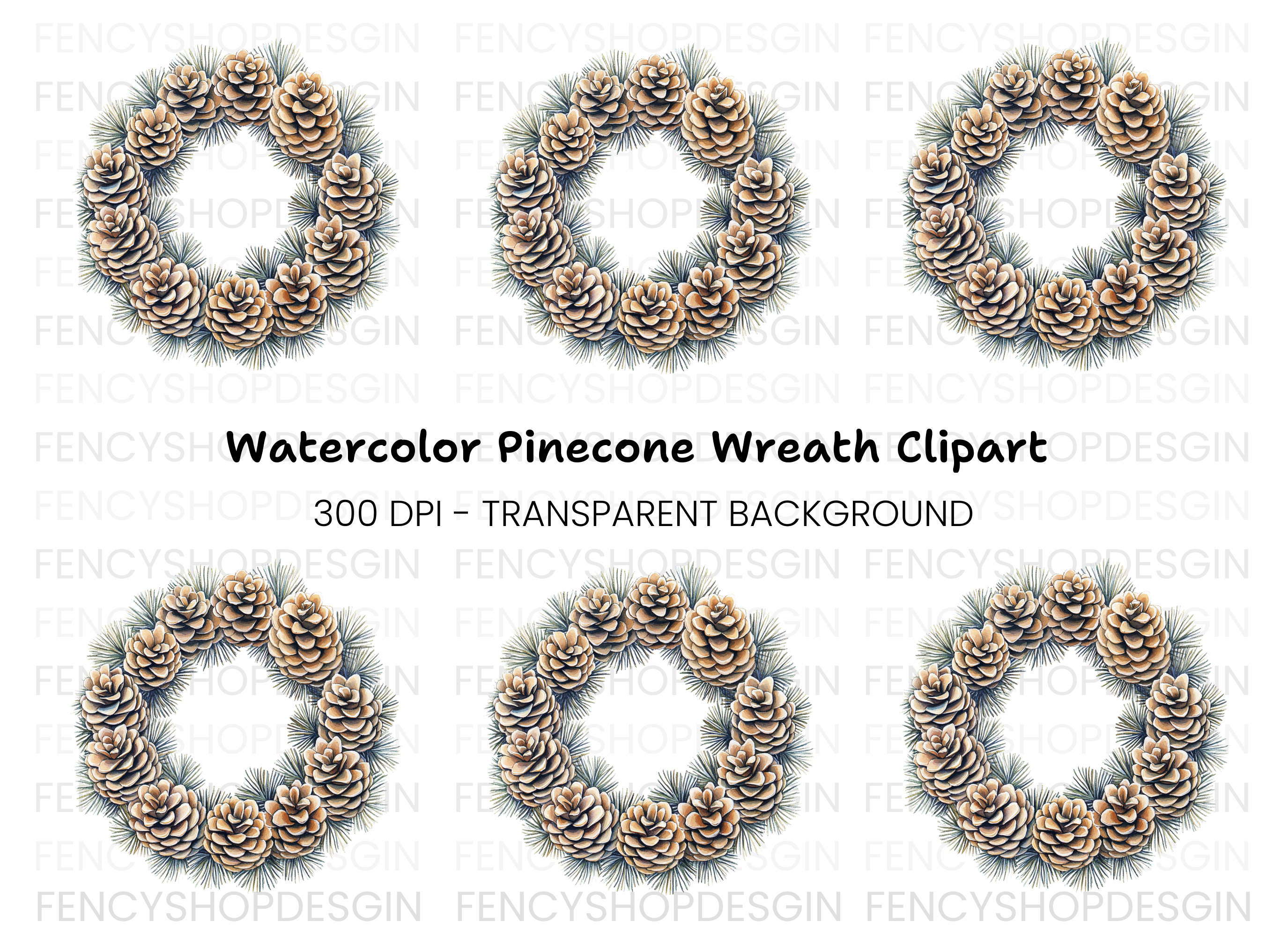 Pinecone Evergreen Wreath Clipart Bundle
