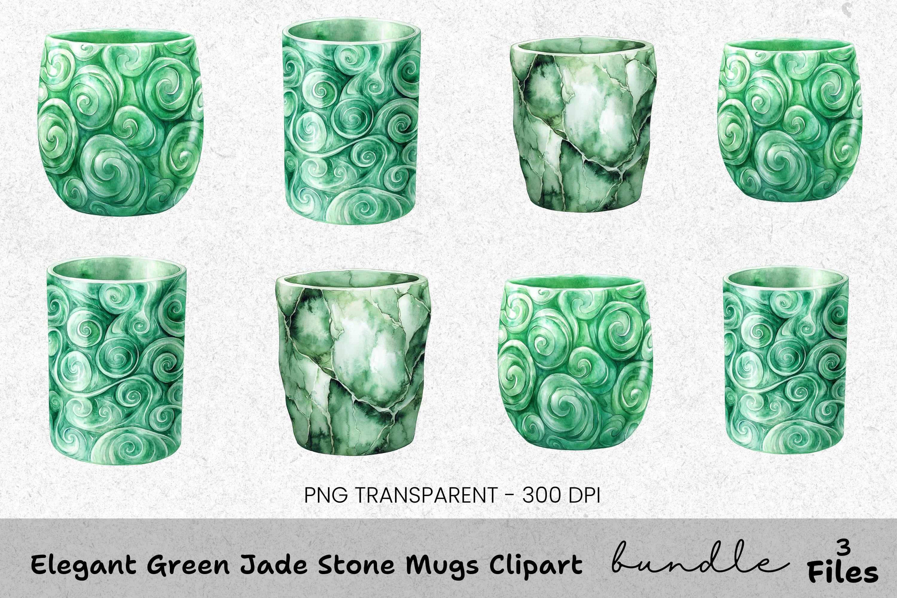 Elegant Green Jade Stone Mugs Clipart Bundle
