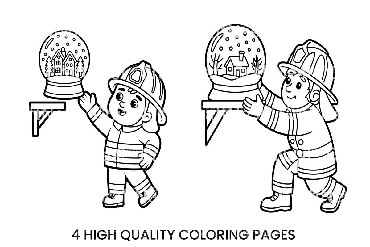 Firefighter Christmas Snow Globe Coloring Books