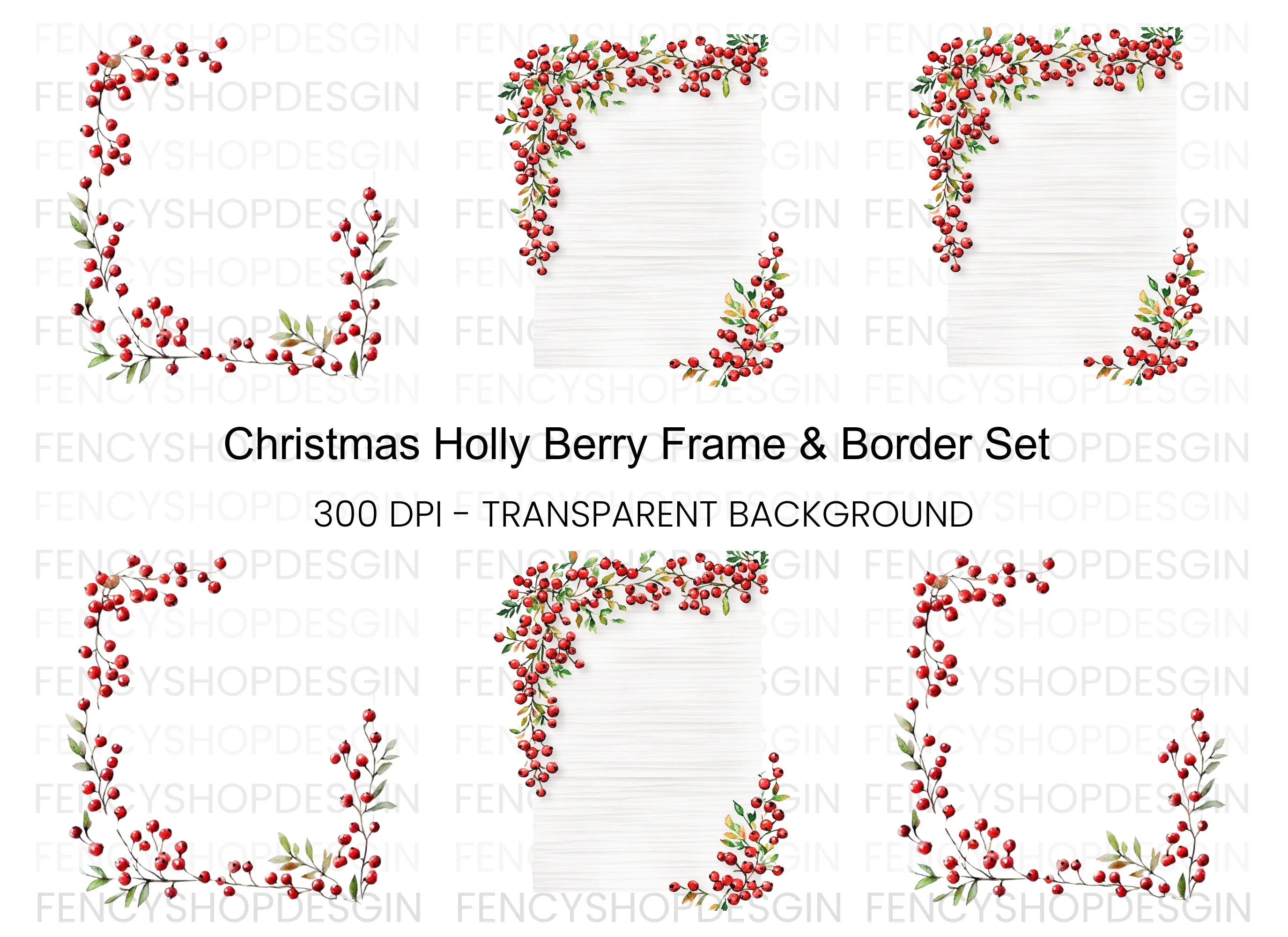 Red Berry Leaf Frames Clipart Bundle