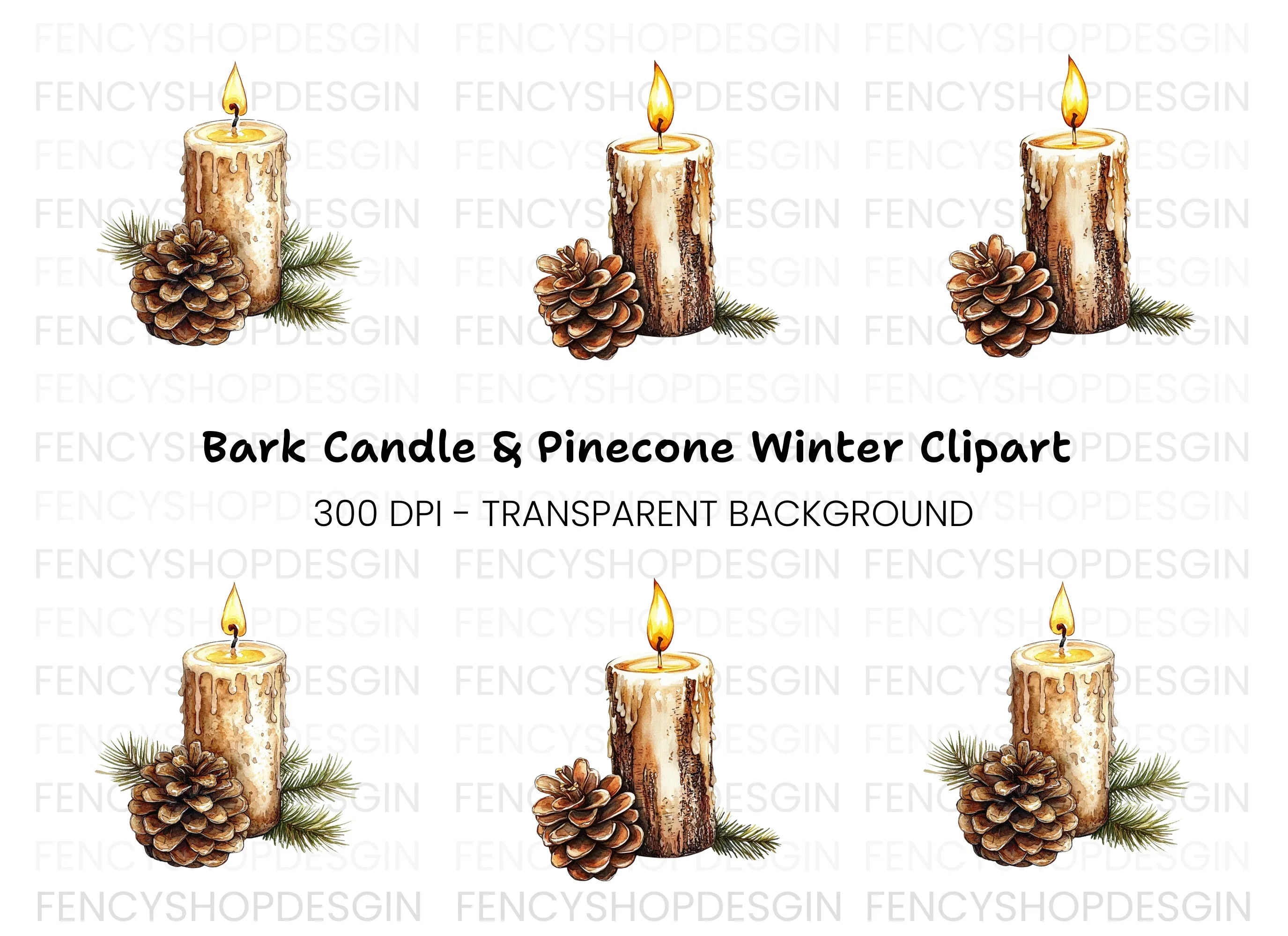 Hand Painted Holiday Candle Clipart Bundle