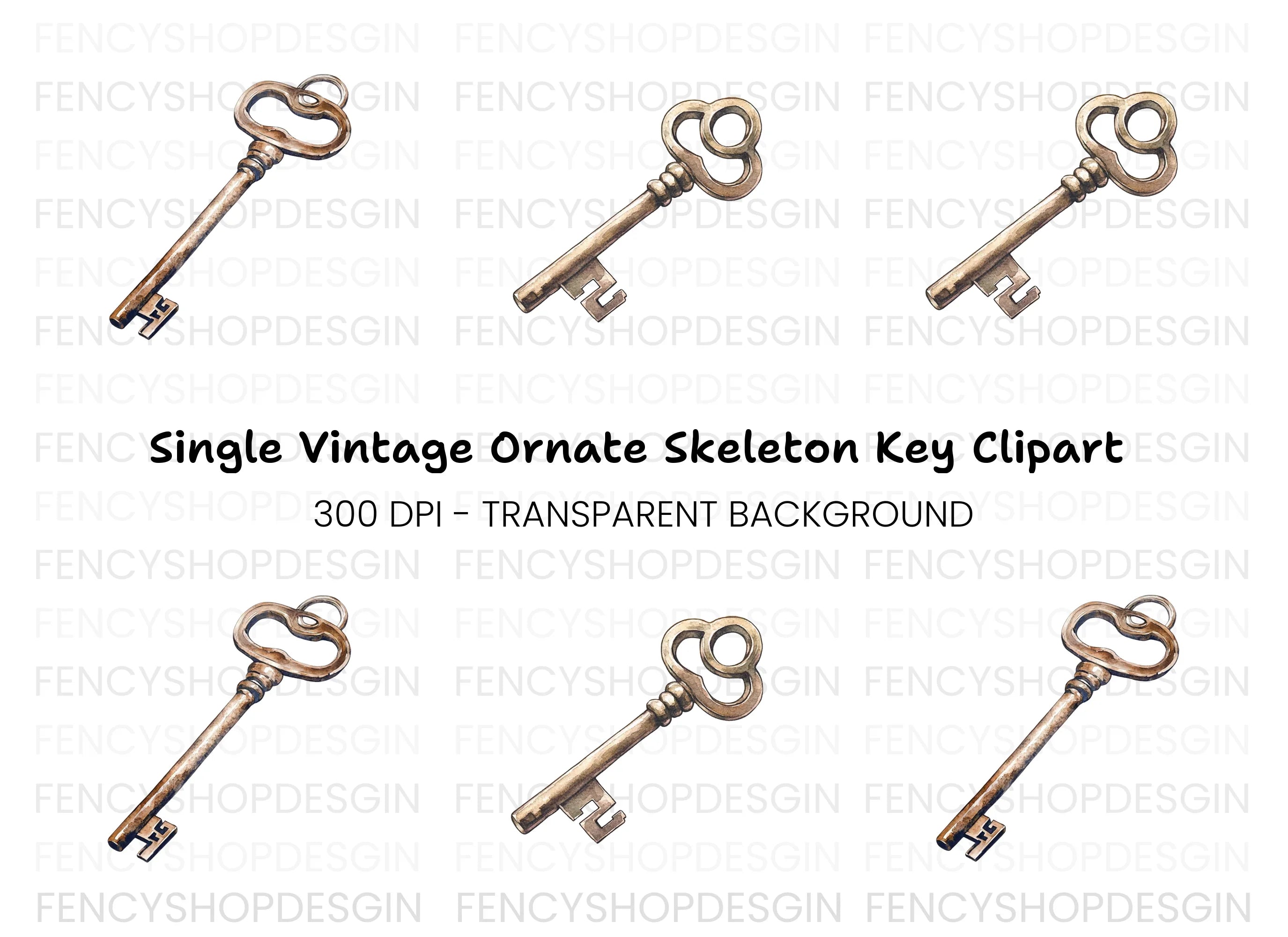 Vintage Skeleton Key Clipart Bundle