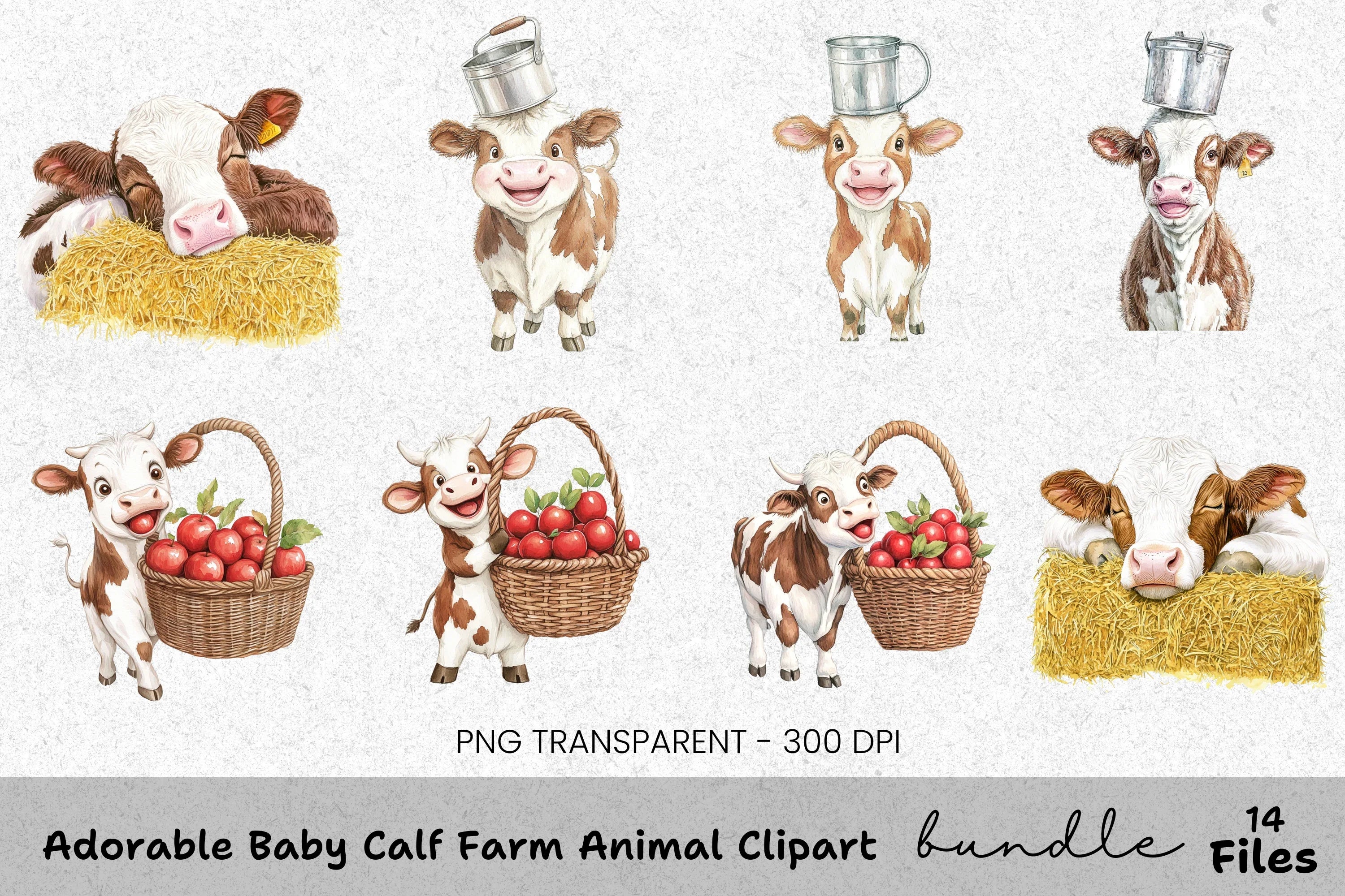Adorable Baby Calf Farm Animal Clipart Bundle