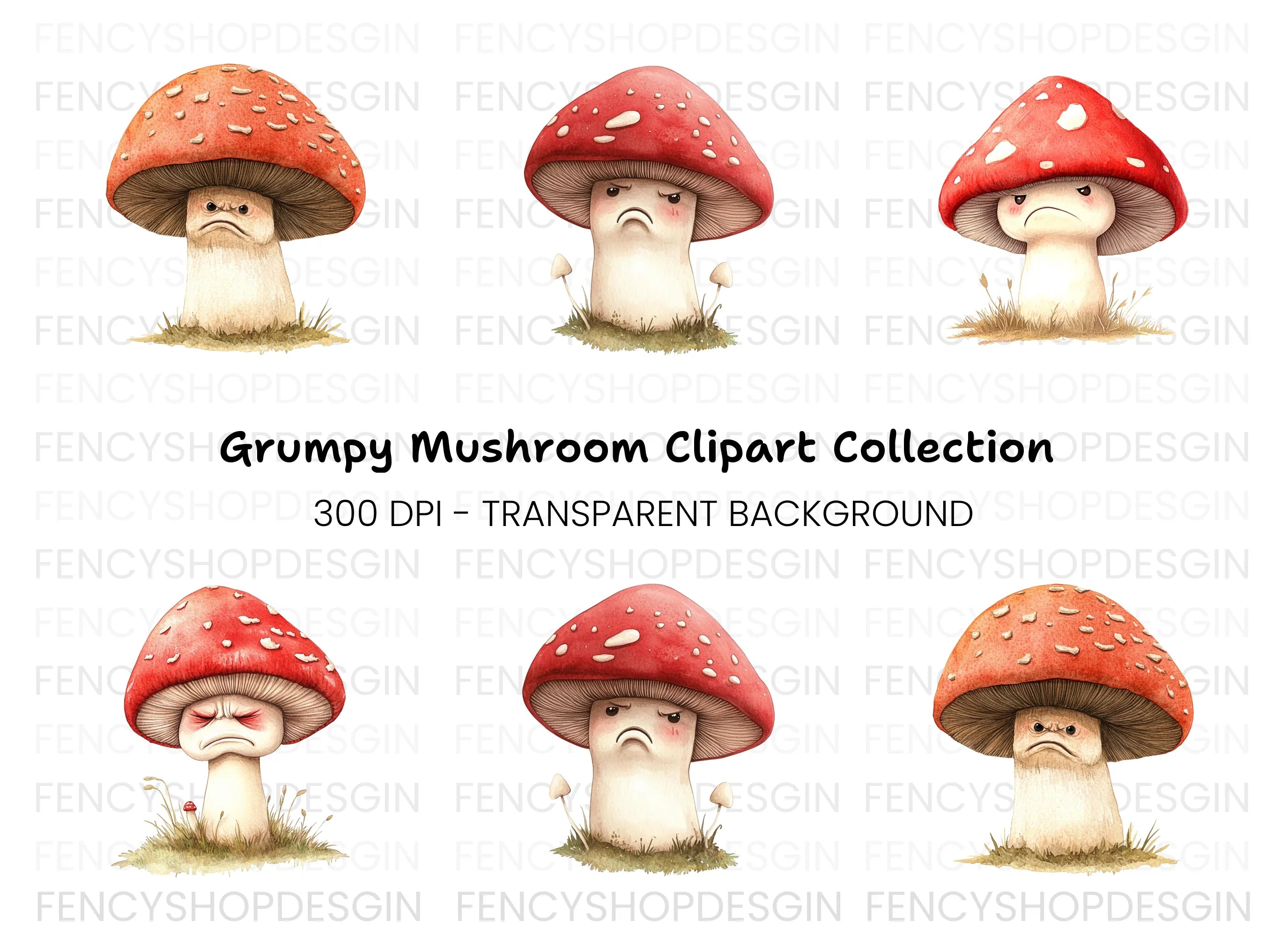 Grumpy Mushroom Clipart Bundle