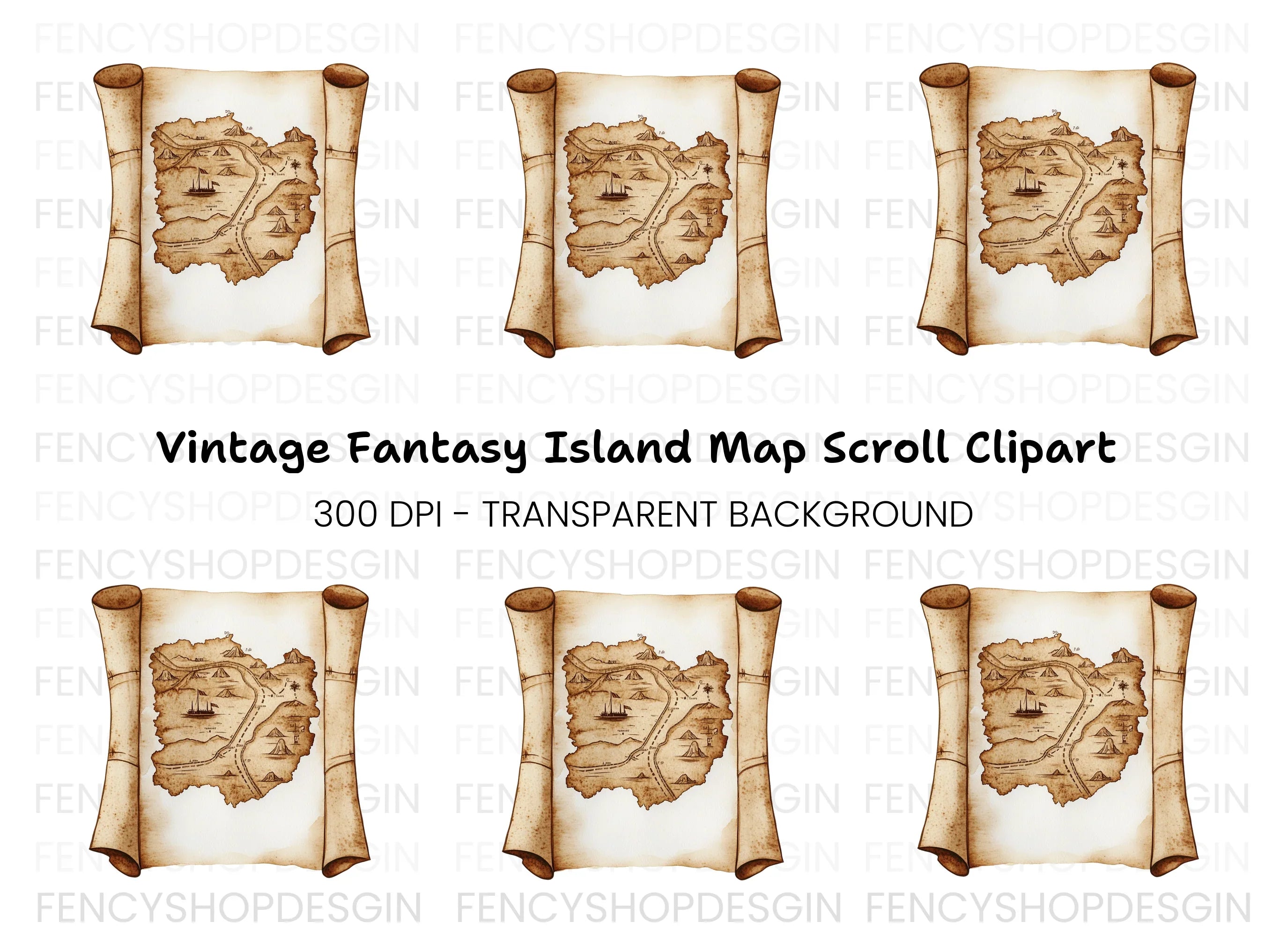Vintage Treasure Map Scroll Clipart Bundle