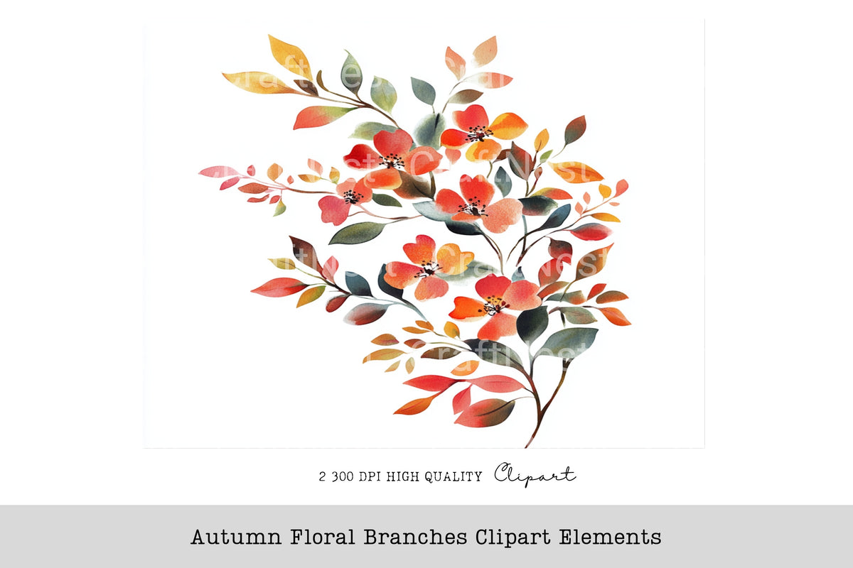 Autumn Floral Branches Elements Clipart Bundle